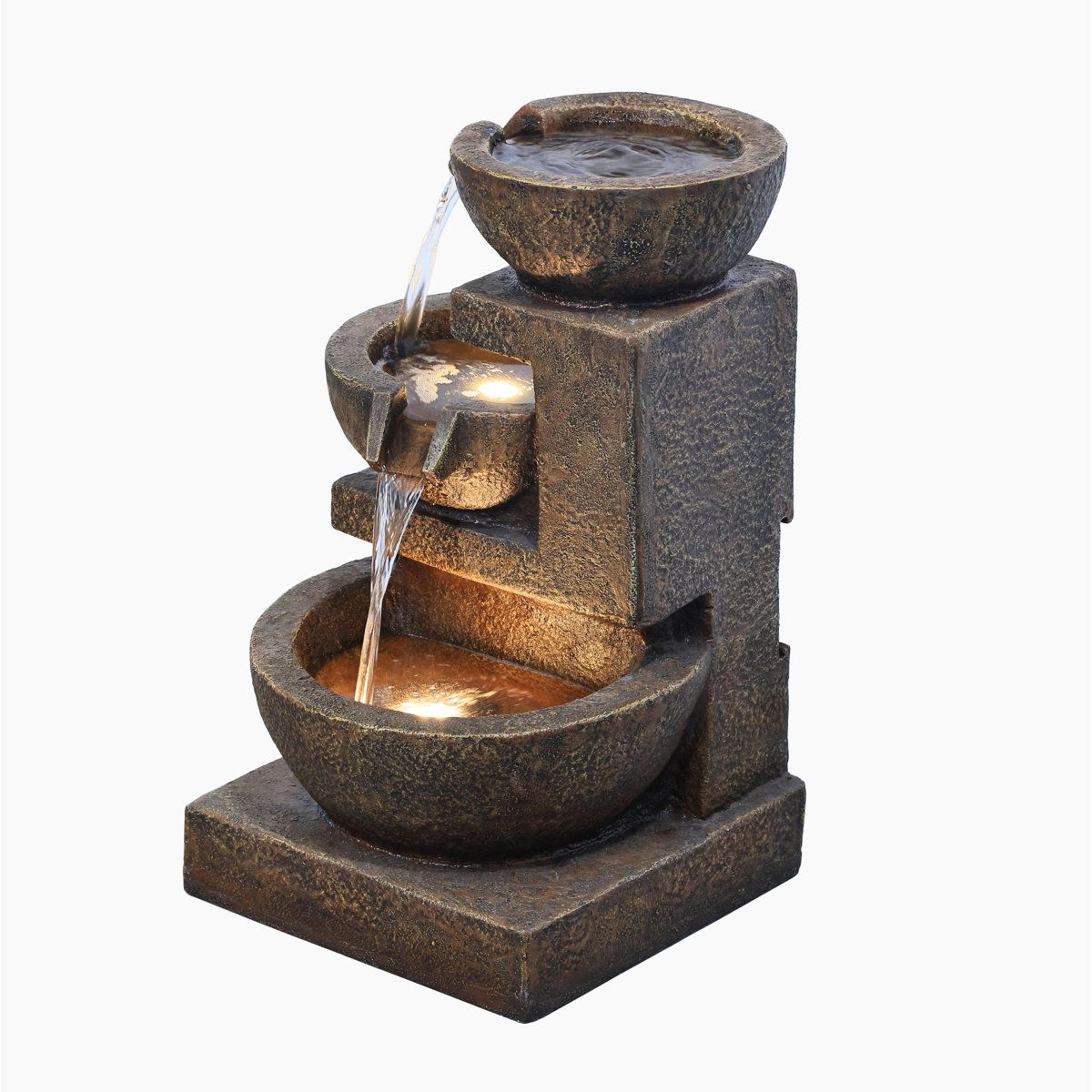 cascading bowl indoor water fountain with warm led lights