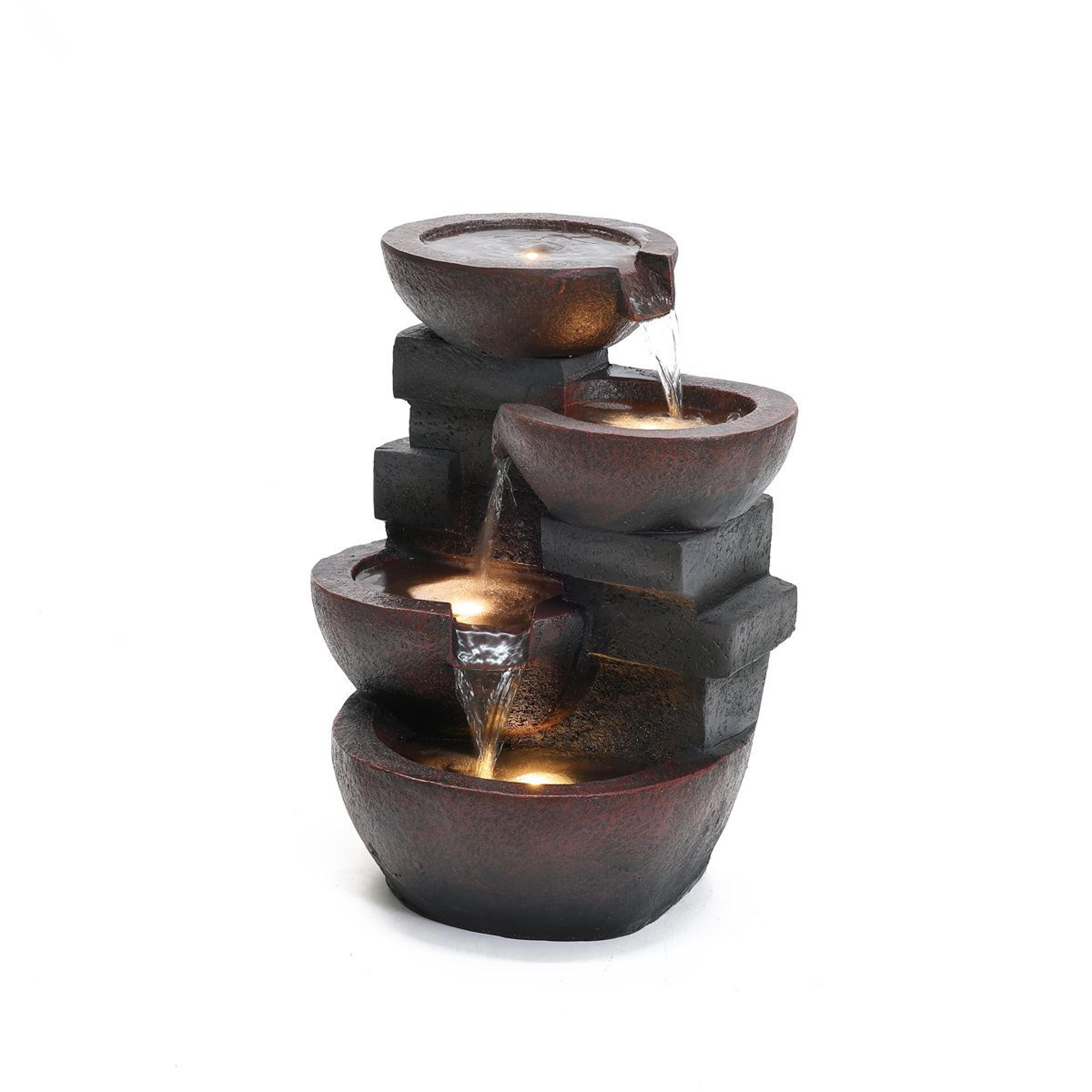 4 tier outdoor water fountain with led lights and adjustable cascade