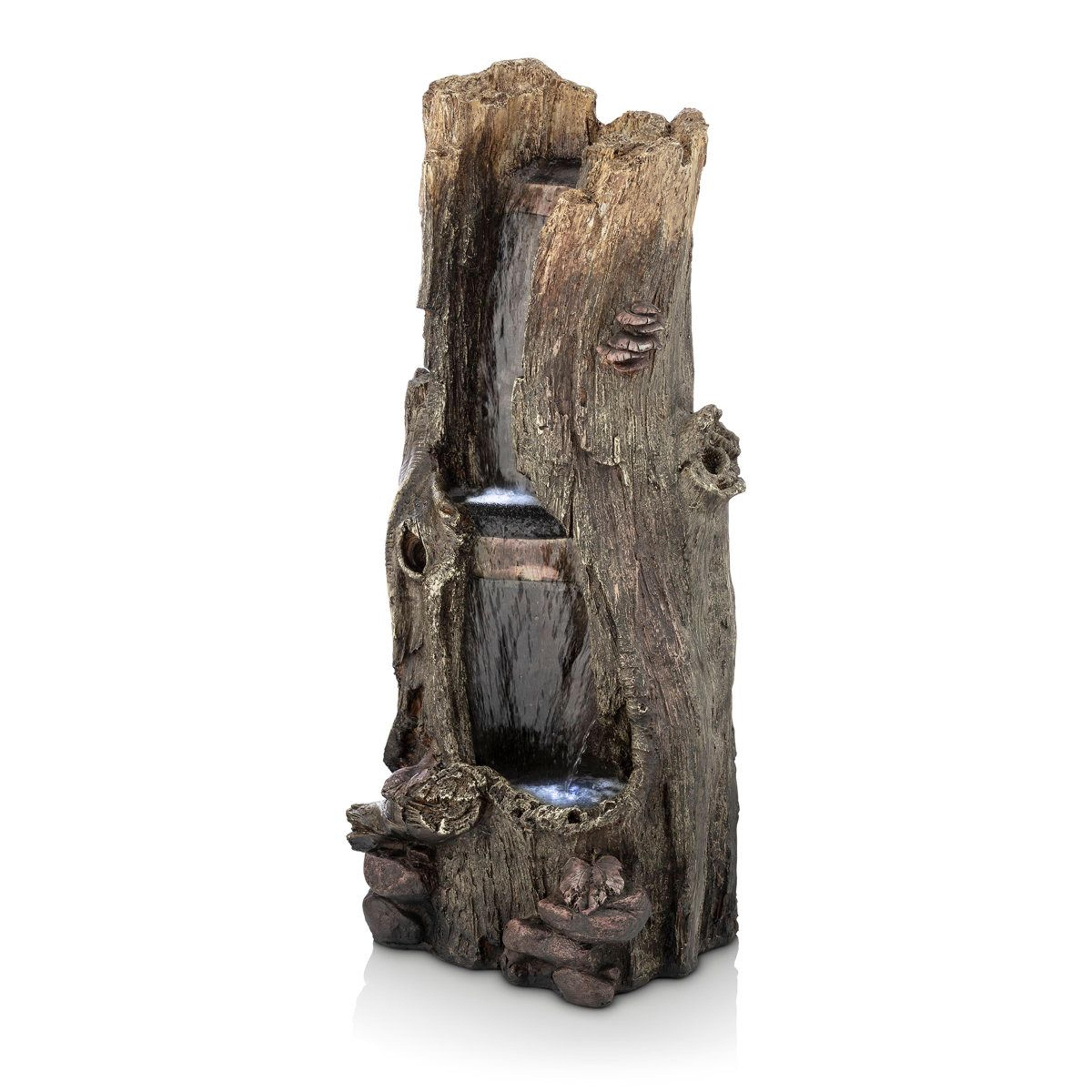 3 tier tree trunk outdoor water fountain with led lights garden waterfall fountain