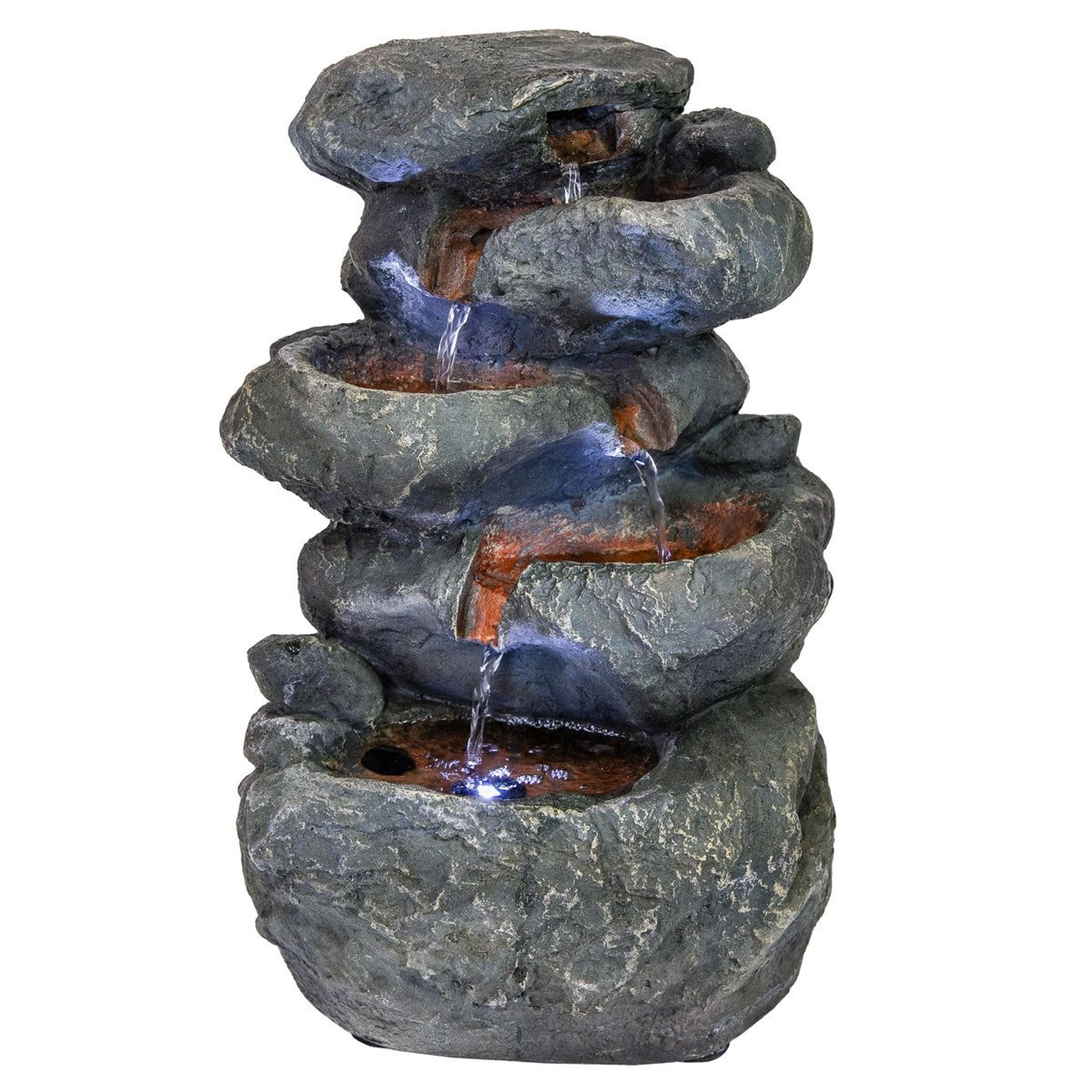 6 tier indoor tabletop water fountain with led lights and stacked rock waterfall design