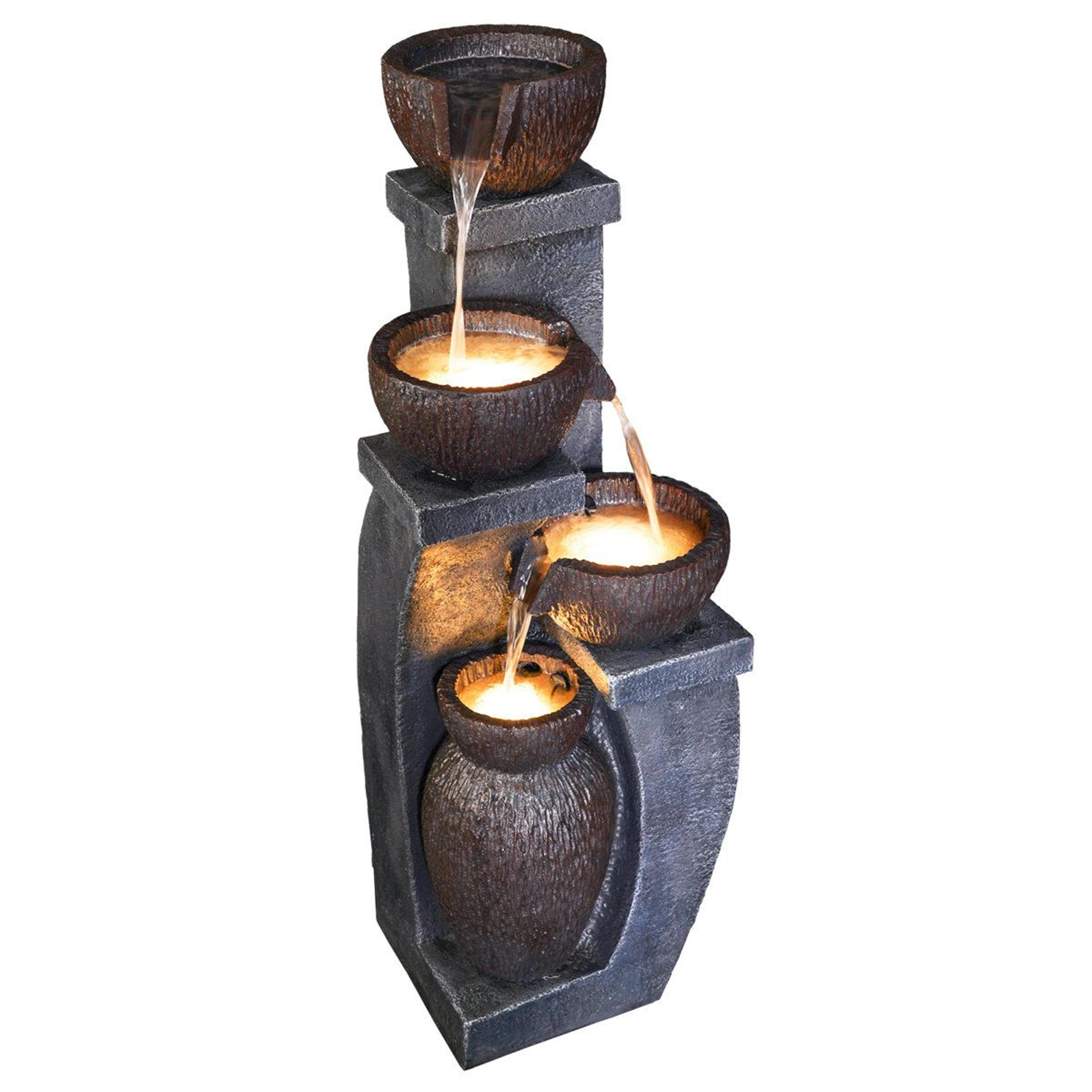 3 tier outdoor water fountain with led lights weather resistant resin garden fountain