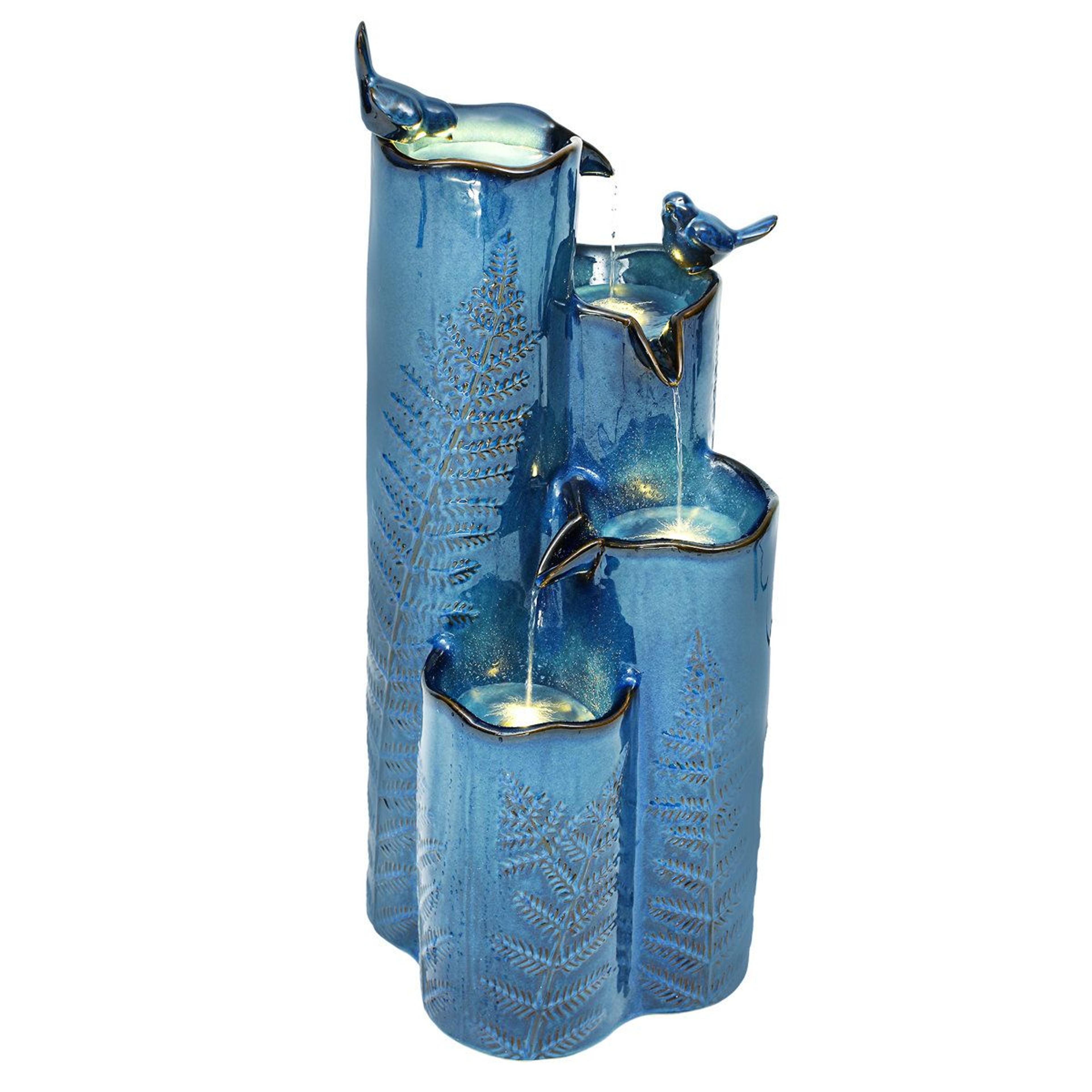 32 inch ceramic outdoor water fountain with led lights and 4 tier cascading design