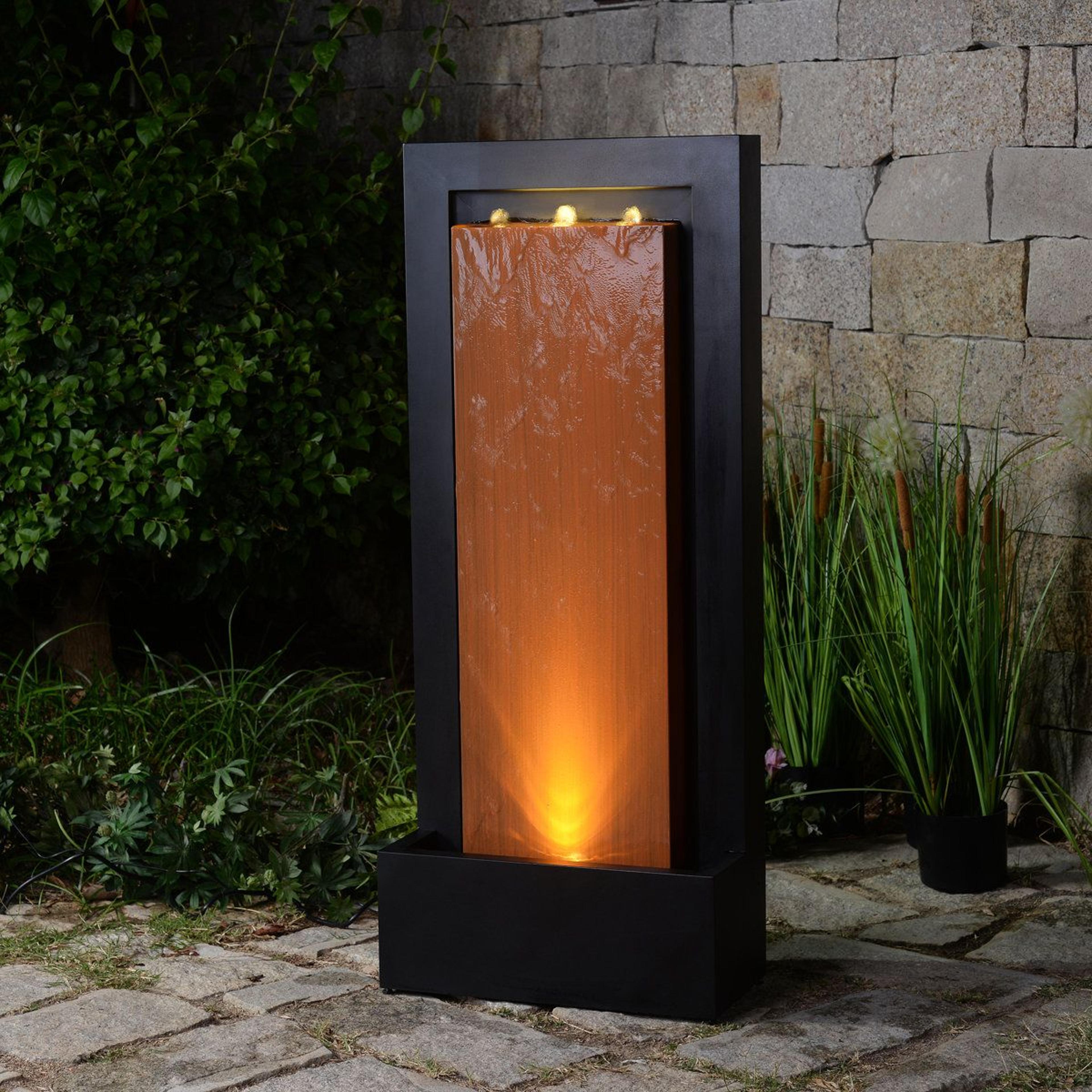 modern metal rainfall water fountain with led lights for patio and garden