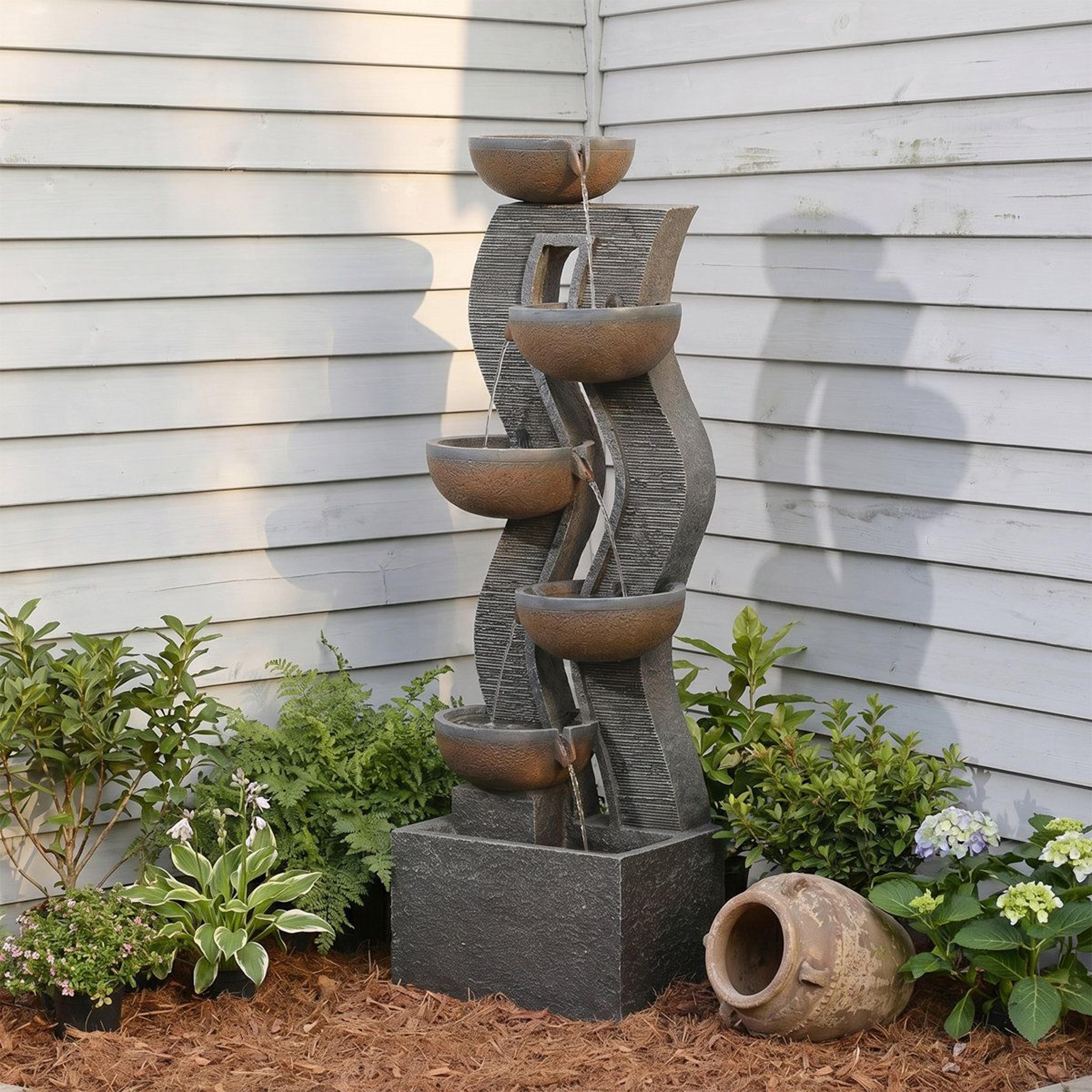 53 inch outdoor floor fountain with led lights six tier cascading water feature