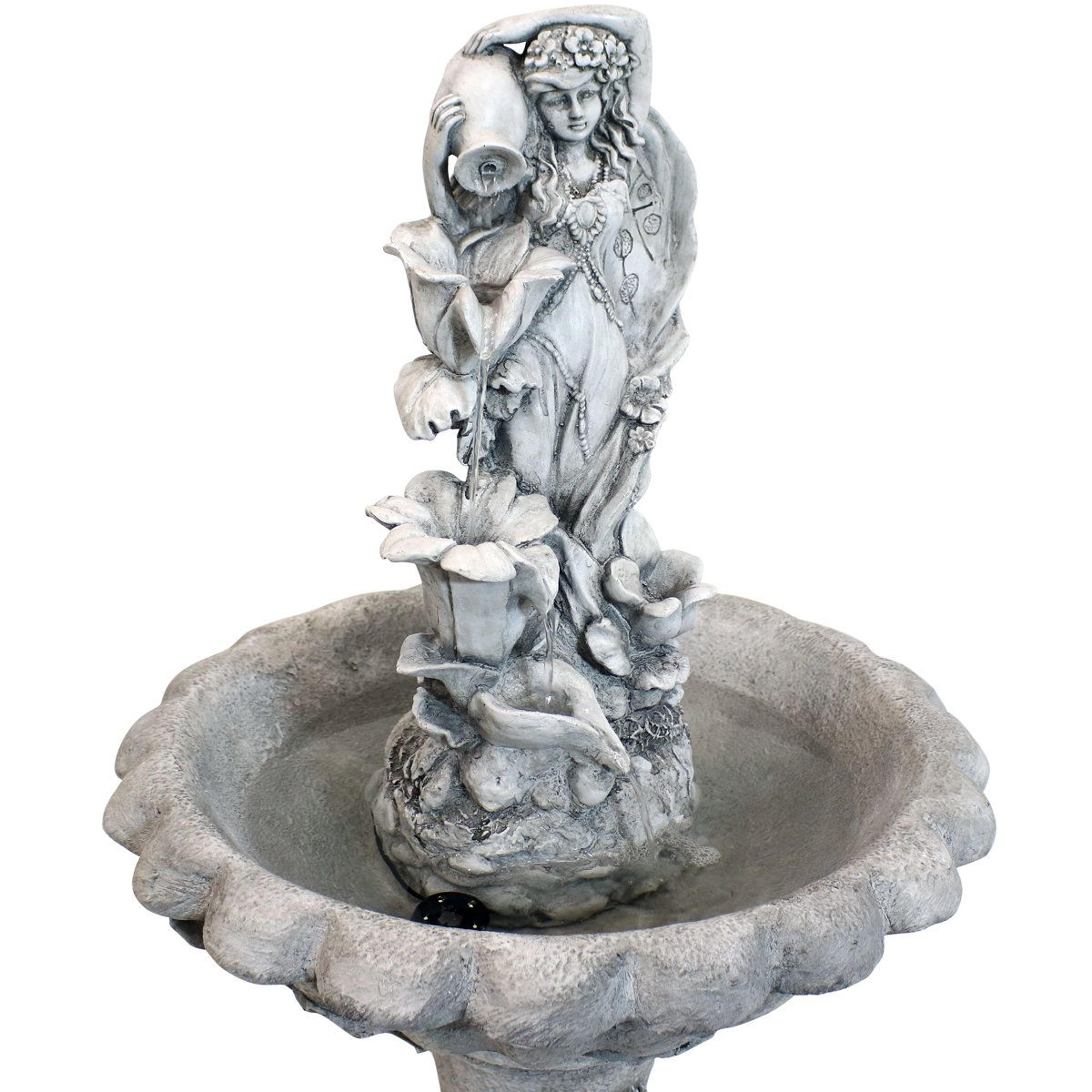 solar outdoor garden fountain with battery backup and adjustable cascading water flow