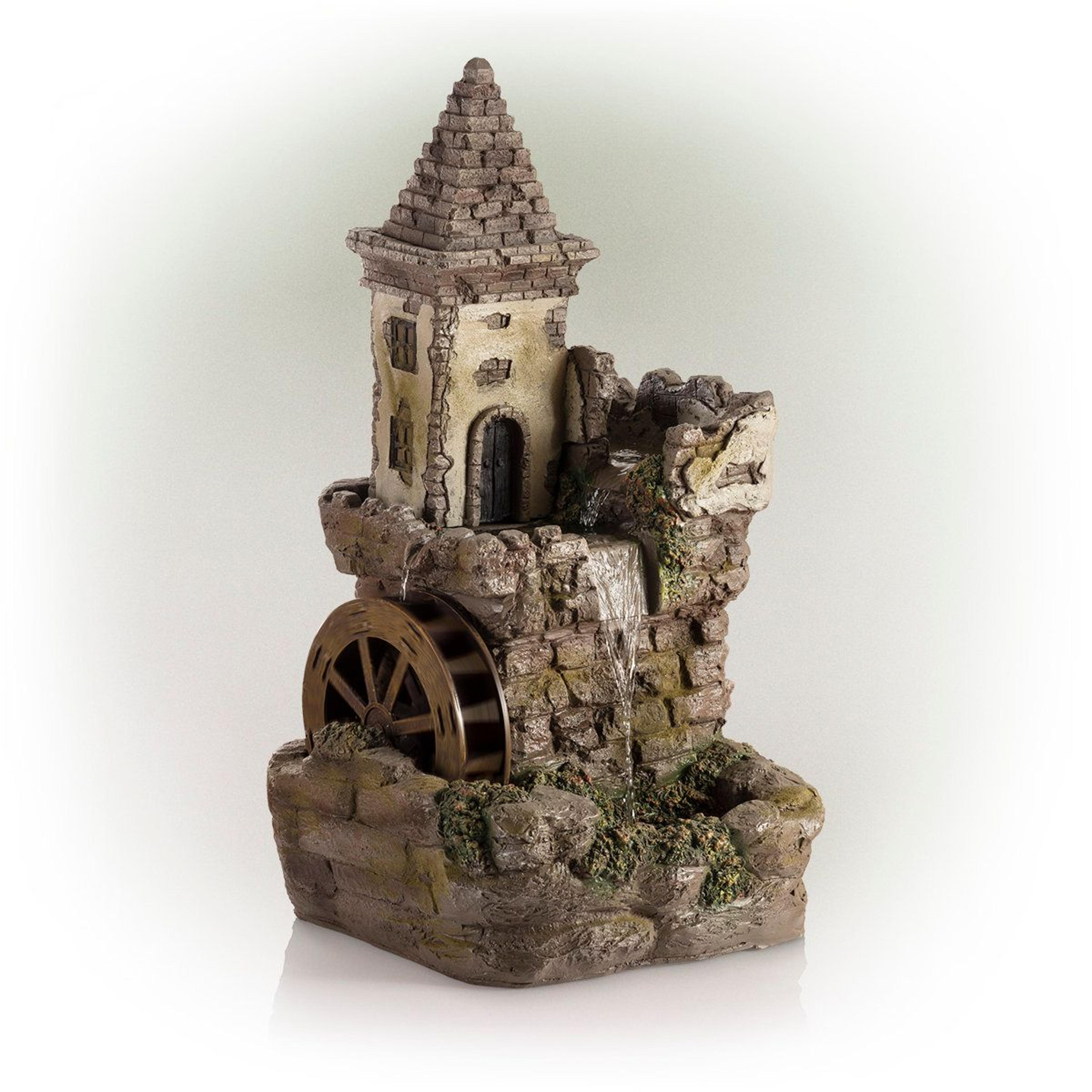 35 inch outdoor castle fountain weather resistant garden water feature