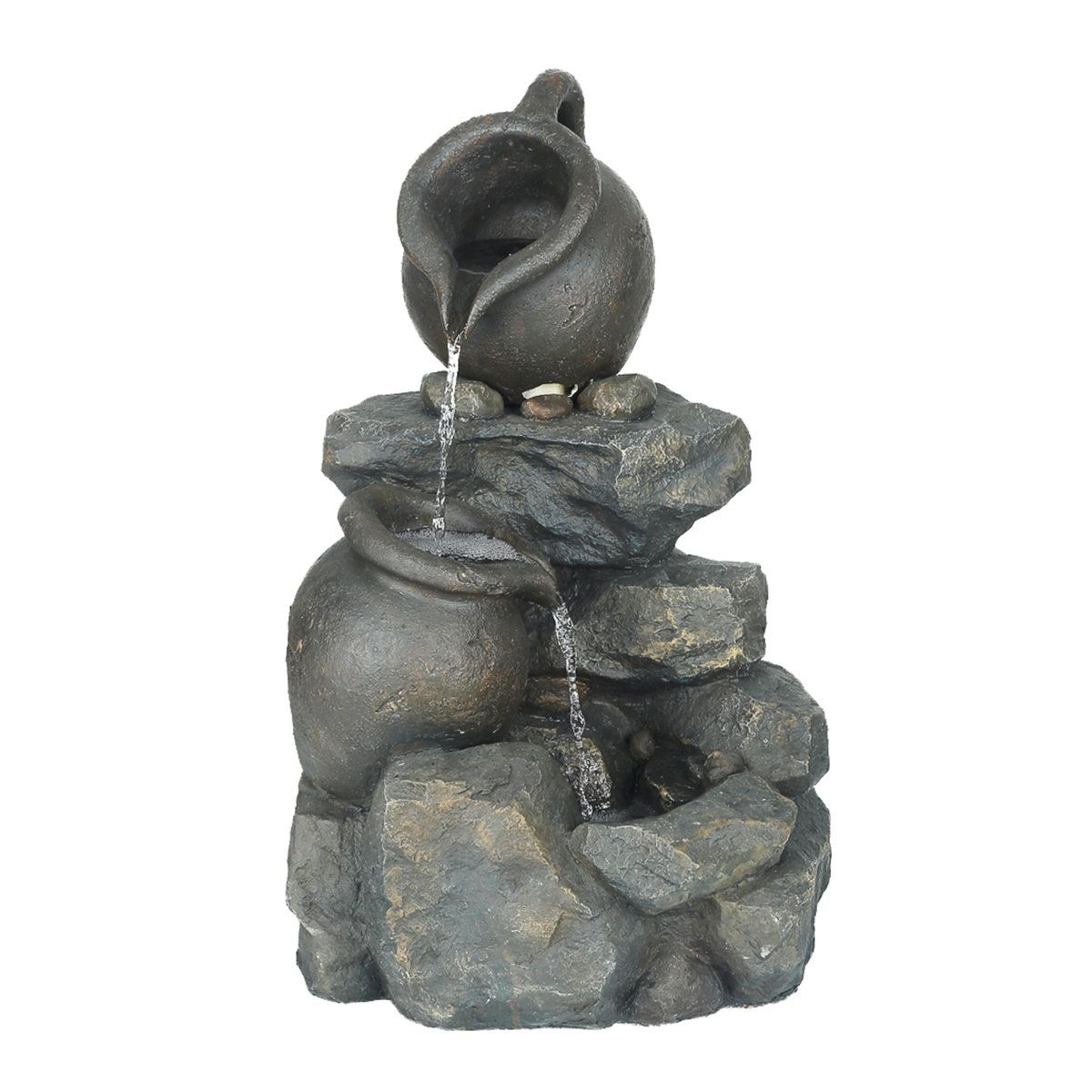 tiered outdoor floor fountain with cascading water and electric pump