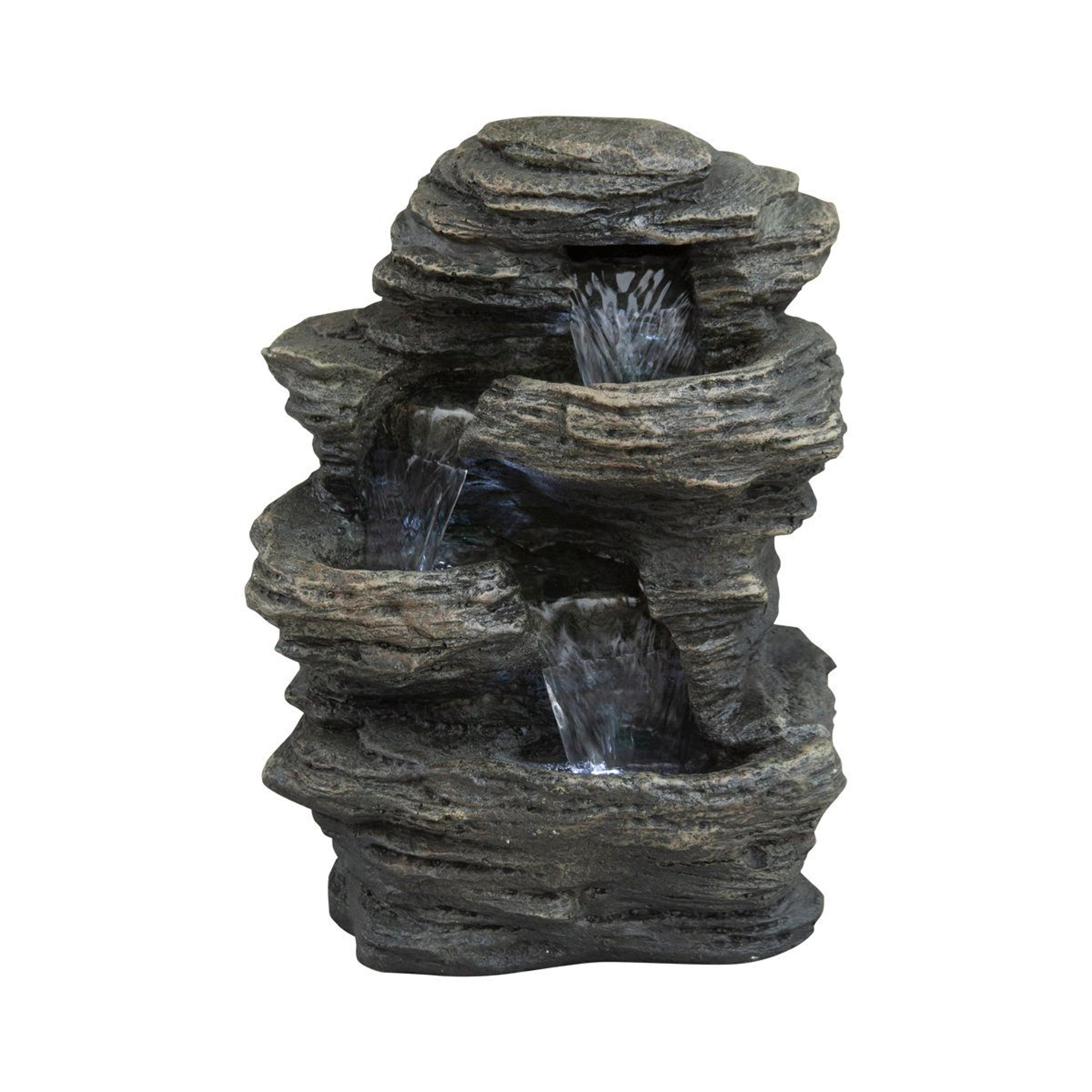 4 tier indoor rock water fountain with lights and cascading waterfall