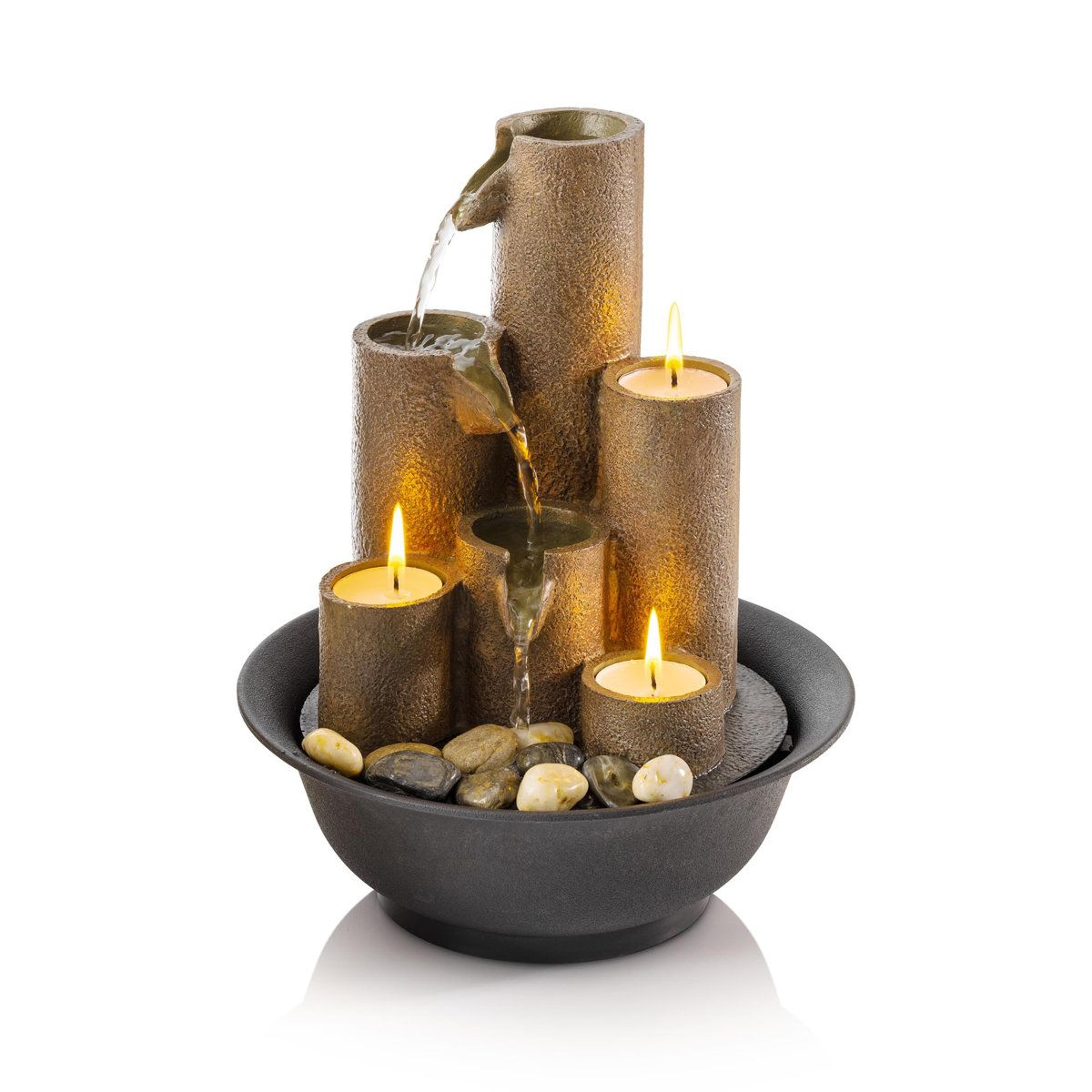 3 tier indoor tabletop fountain with tealight candle holders and cascading water