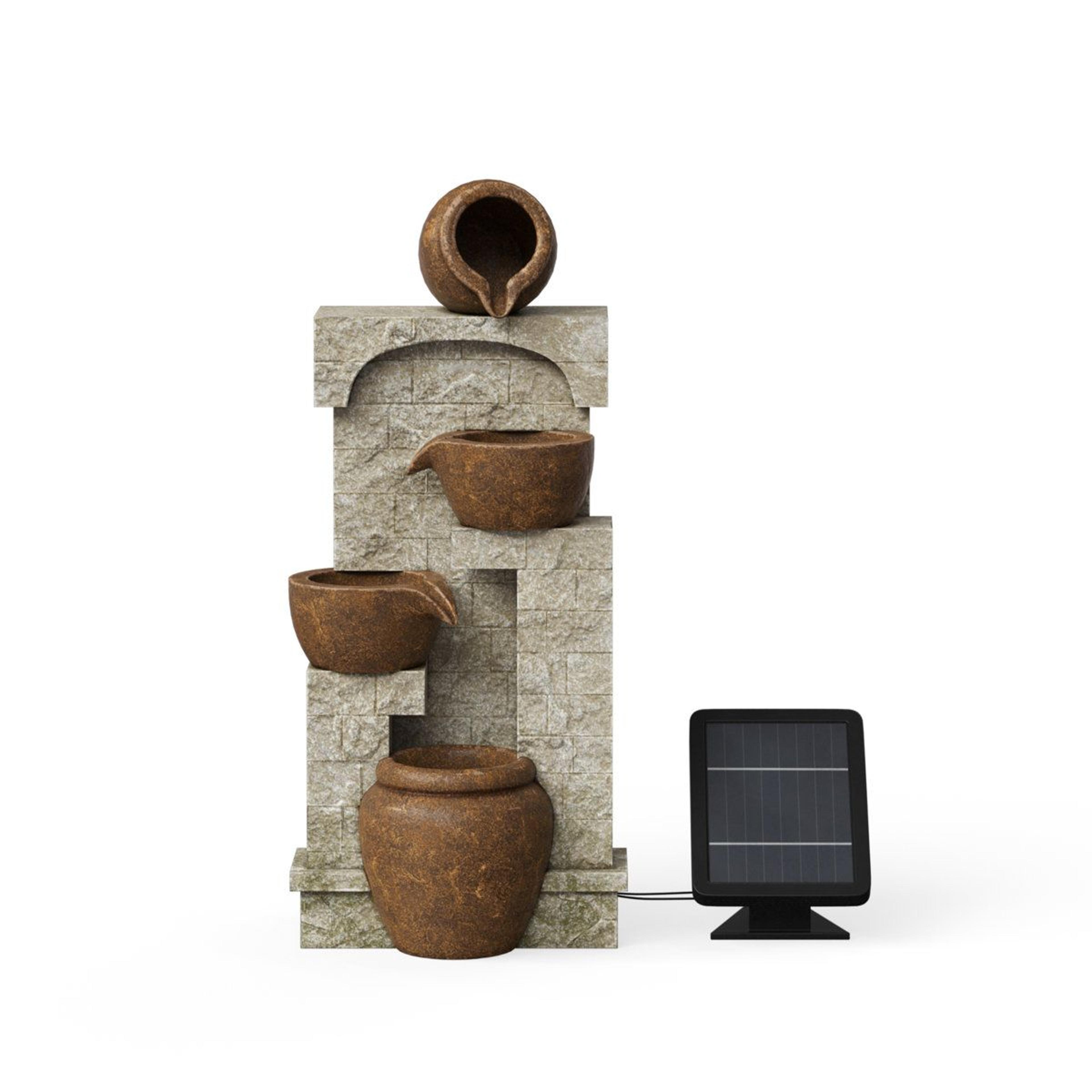 28 inch solar powered outdoor fountain with led lights and 4 tier cascading waterfall