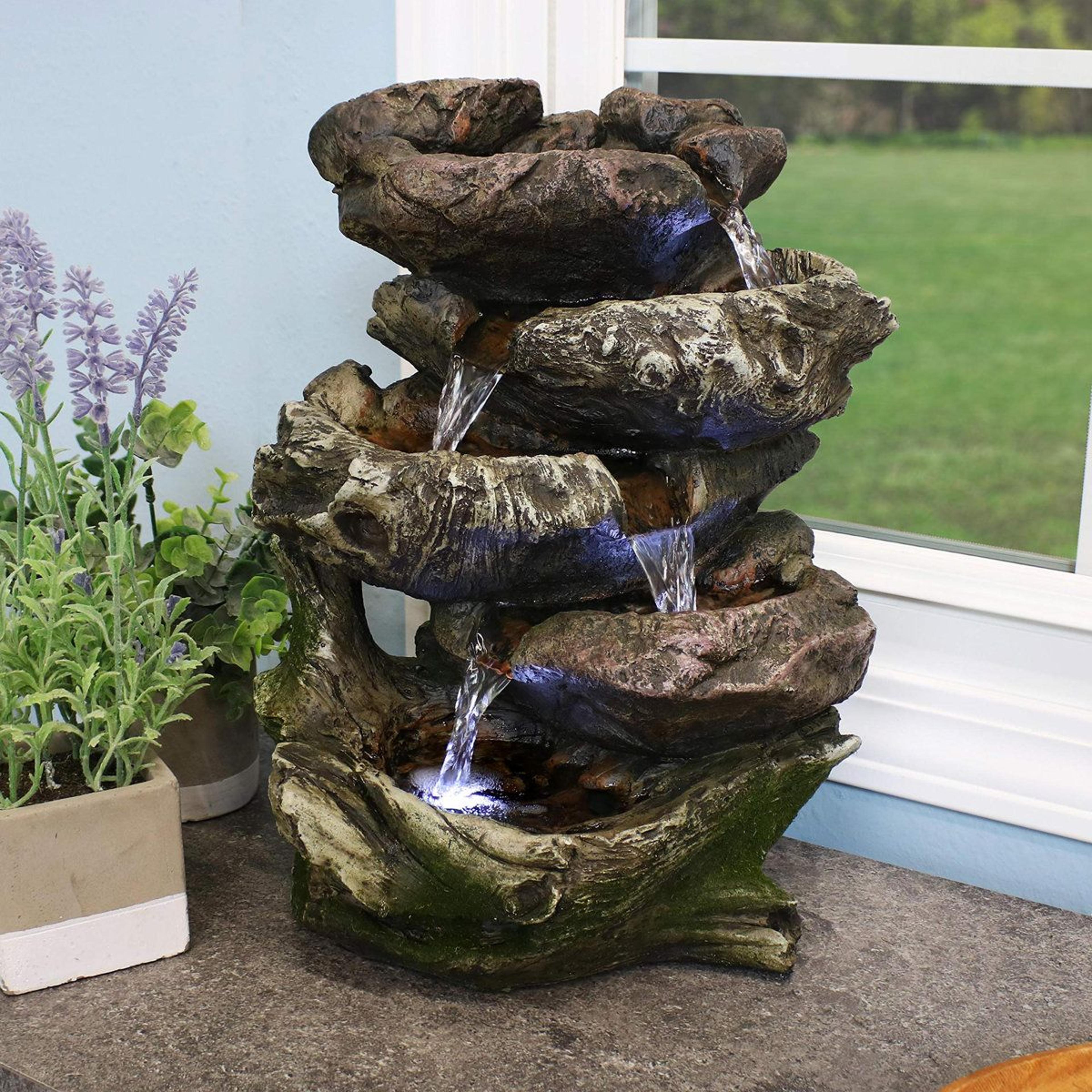 5 tier indoor tabletop water fountain with led lights and quiet pump