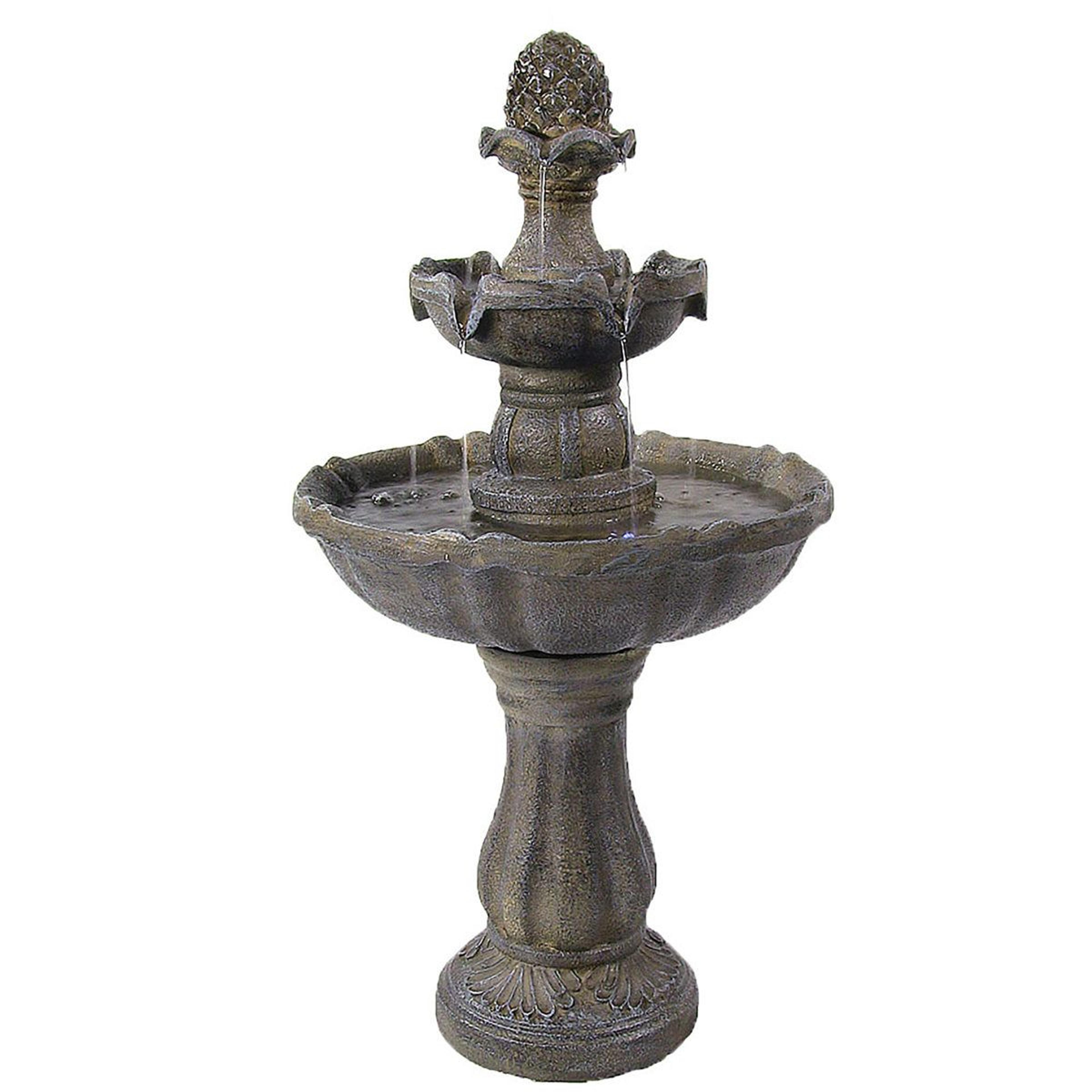 33 inch solar outdoor fountain with battery backup and pineapple tiered garden design