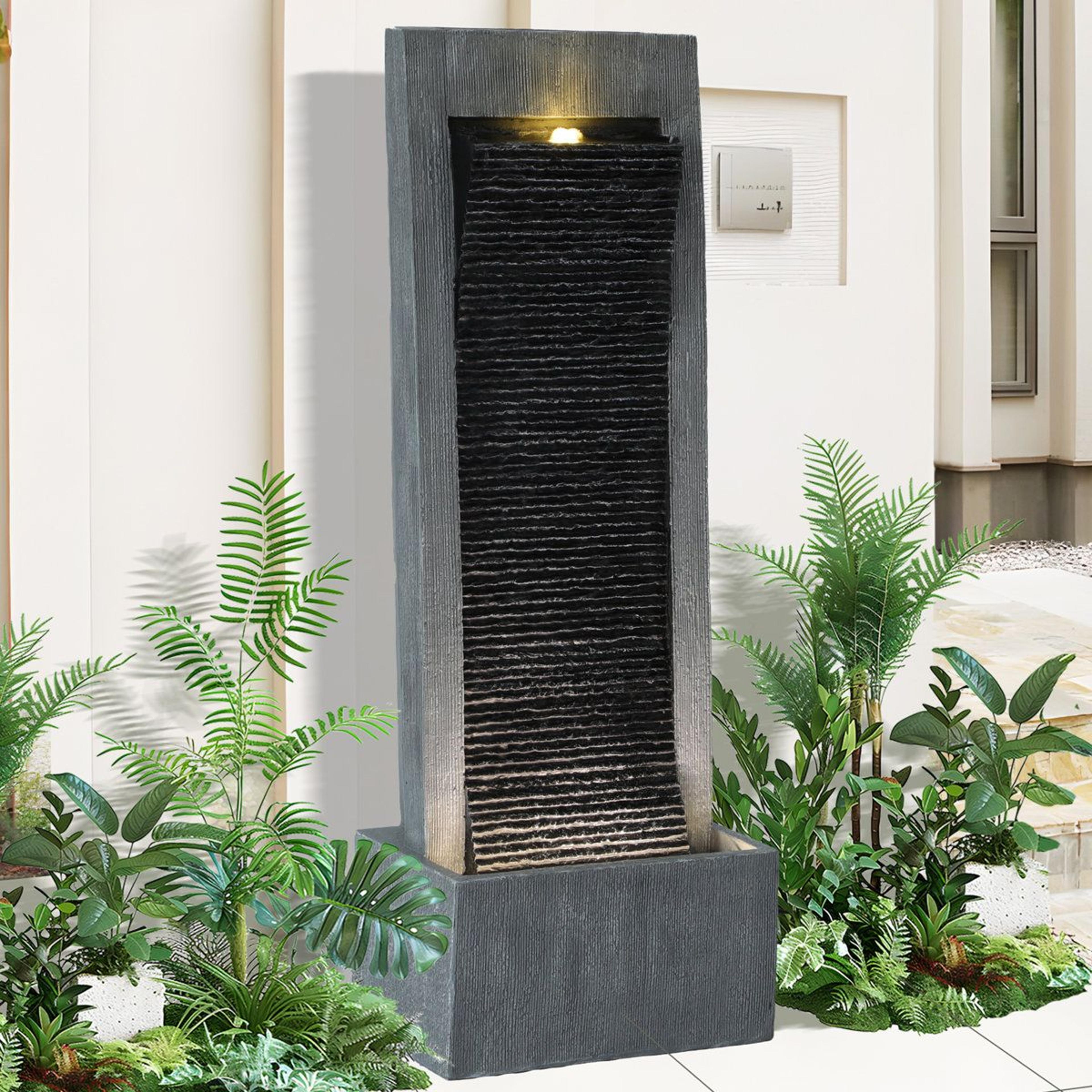 modern indoor outdoor waterfall fountain with led lights and pump