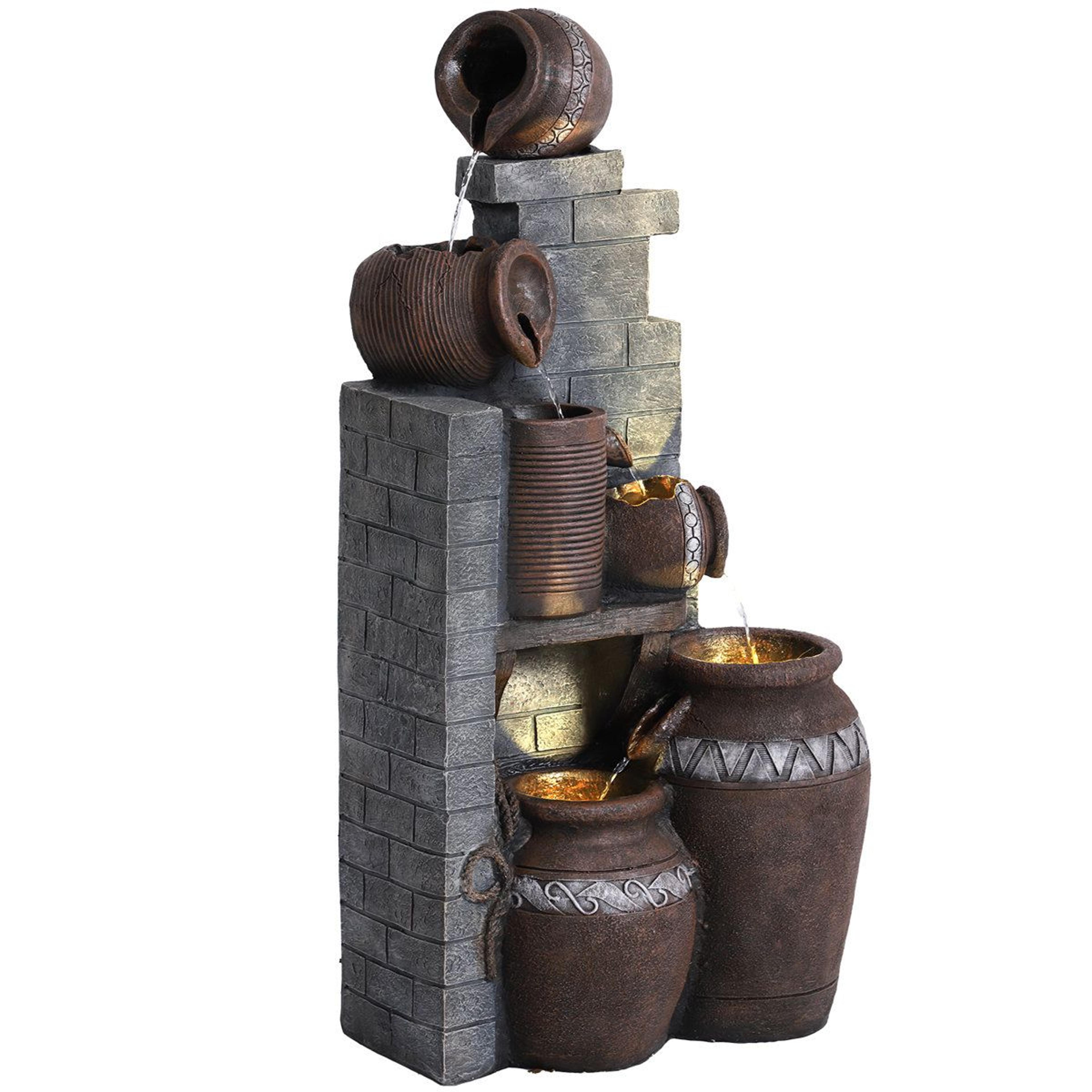 dacee 5 tier outdoor water fountain with lights weather resistant garden water feature