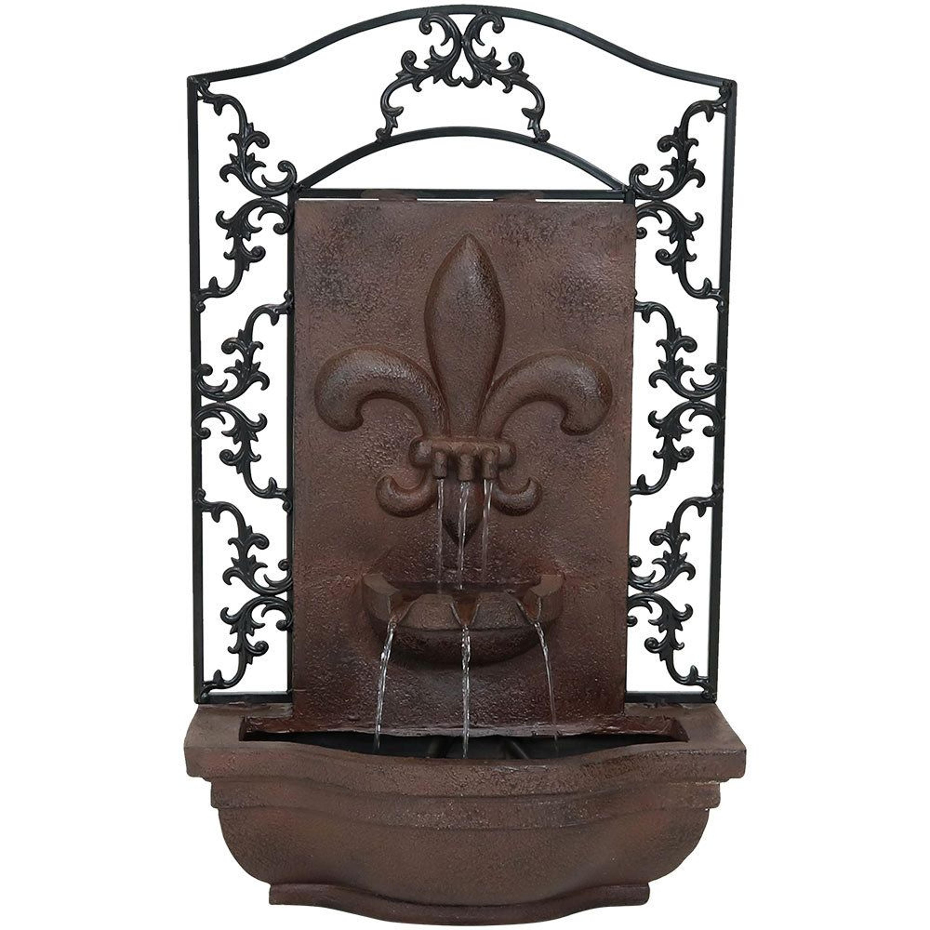 french lily solar wall fountain with battery backup outdoor water feature