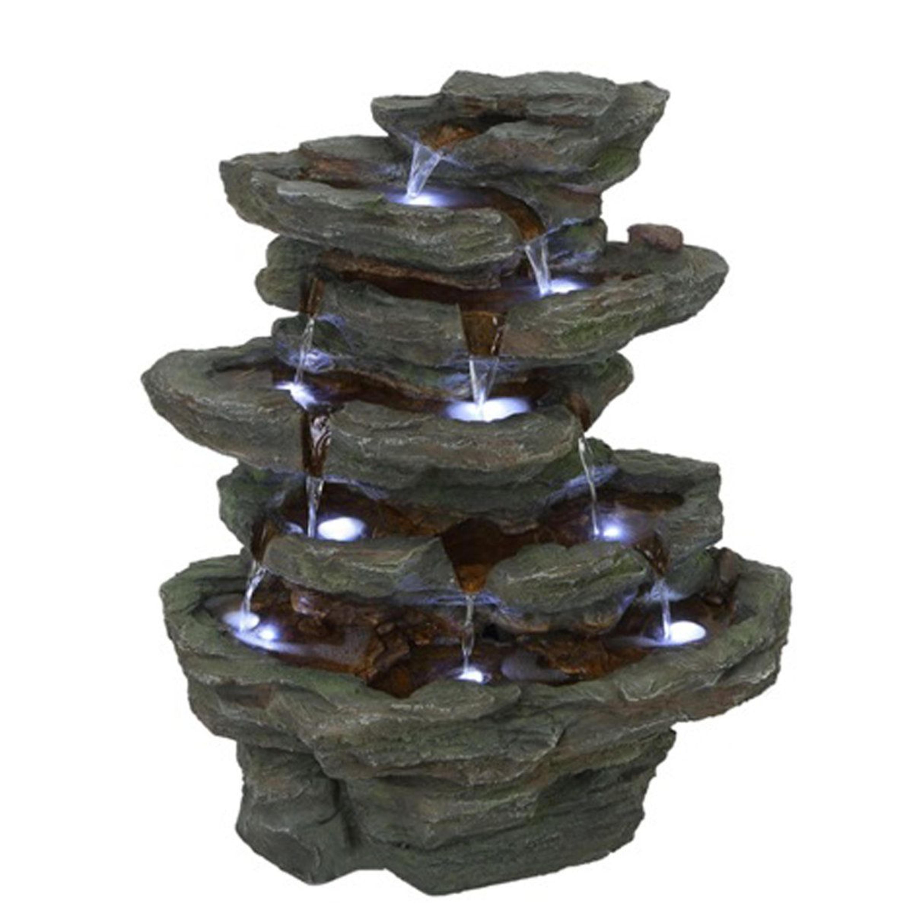multi level stone water fountain with led lights for indoor outdoor garden decor