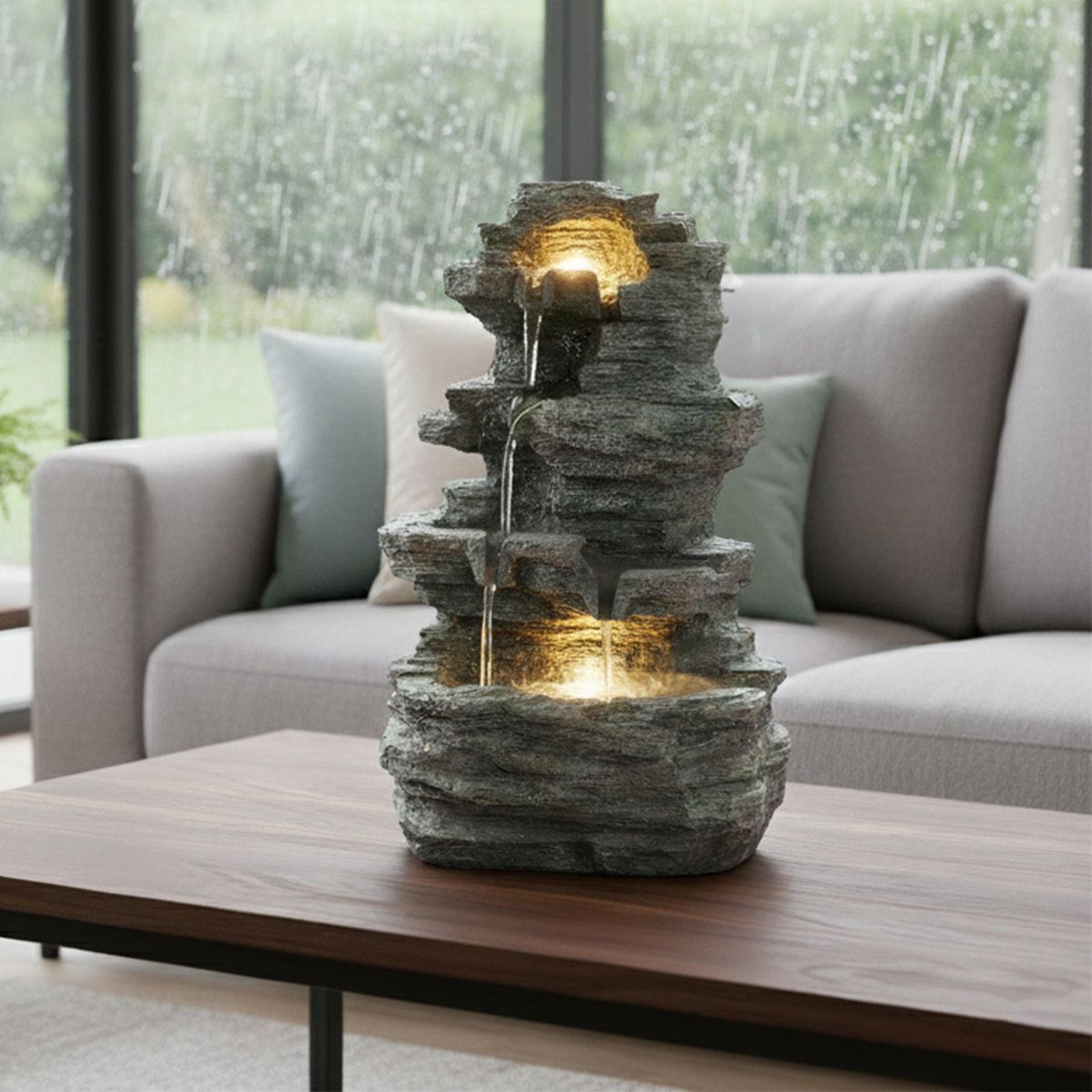 pure garden tabletop water fountain with led lights and cascading rock waterfall