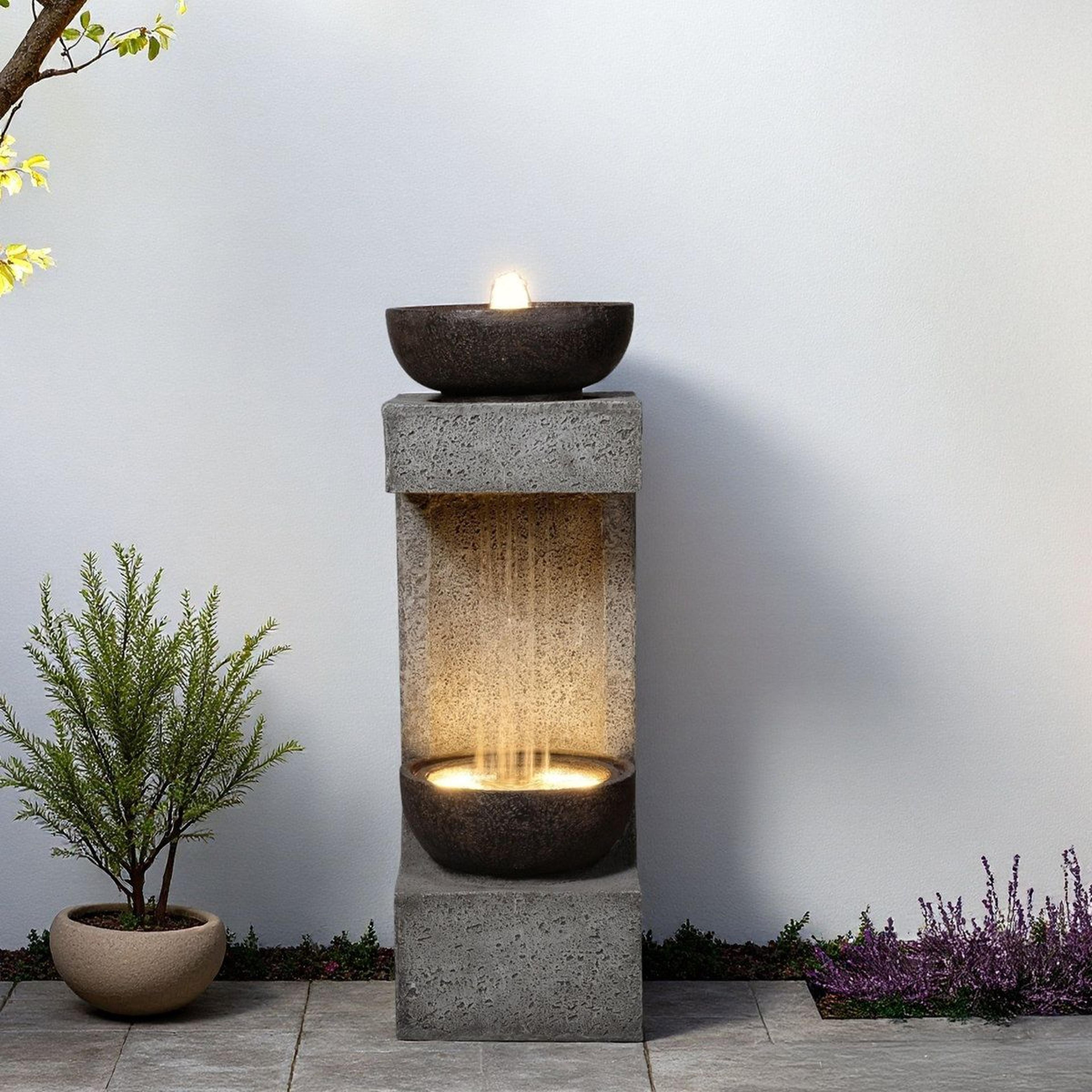 isaura handcrafted weather resistant outdoor water fountain with led lights