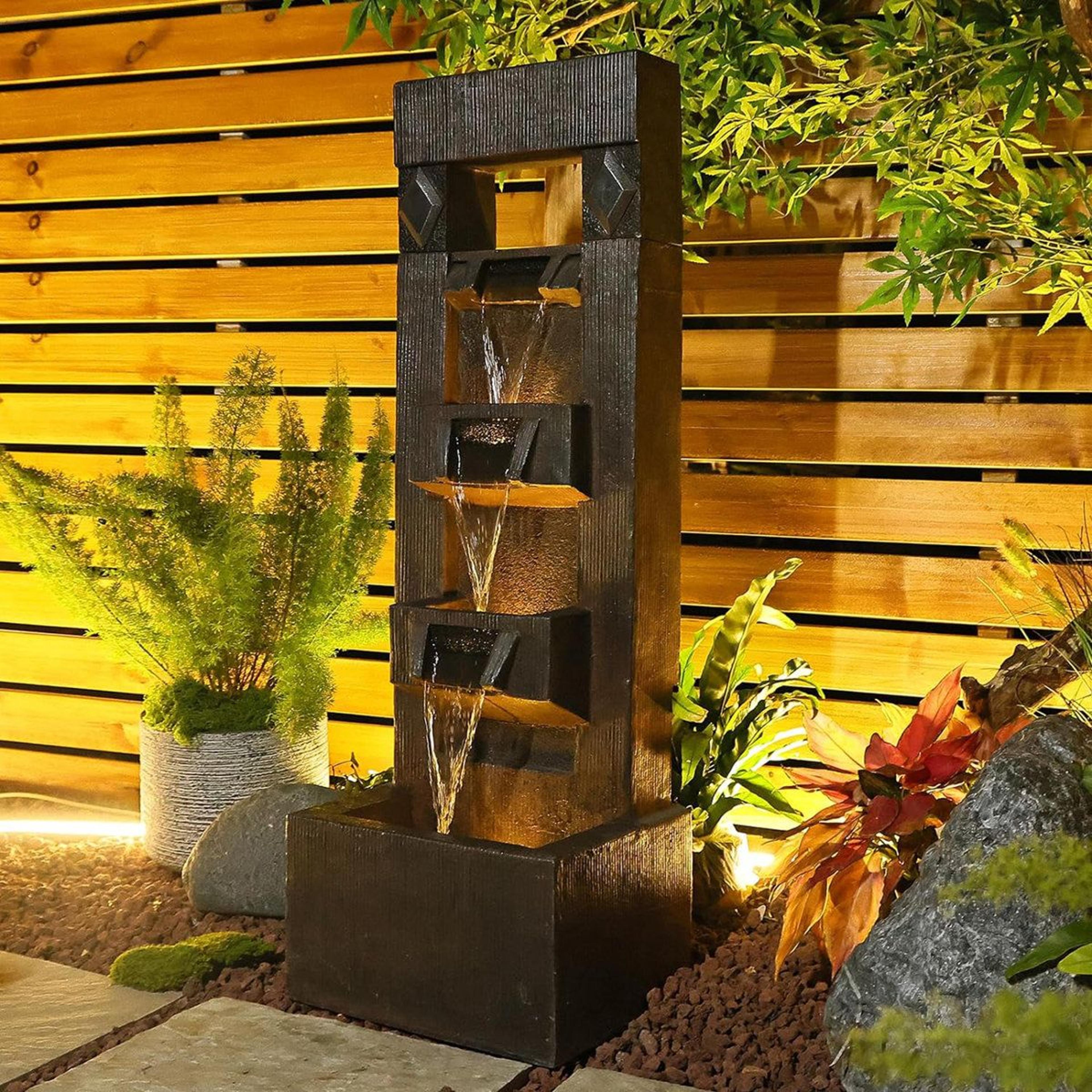 four tiered outdoor water fountain with led light weather resistant resin floor fountain