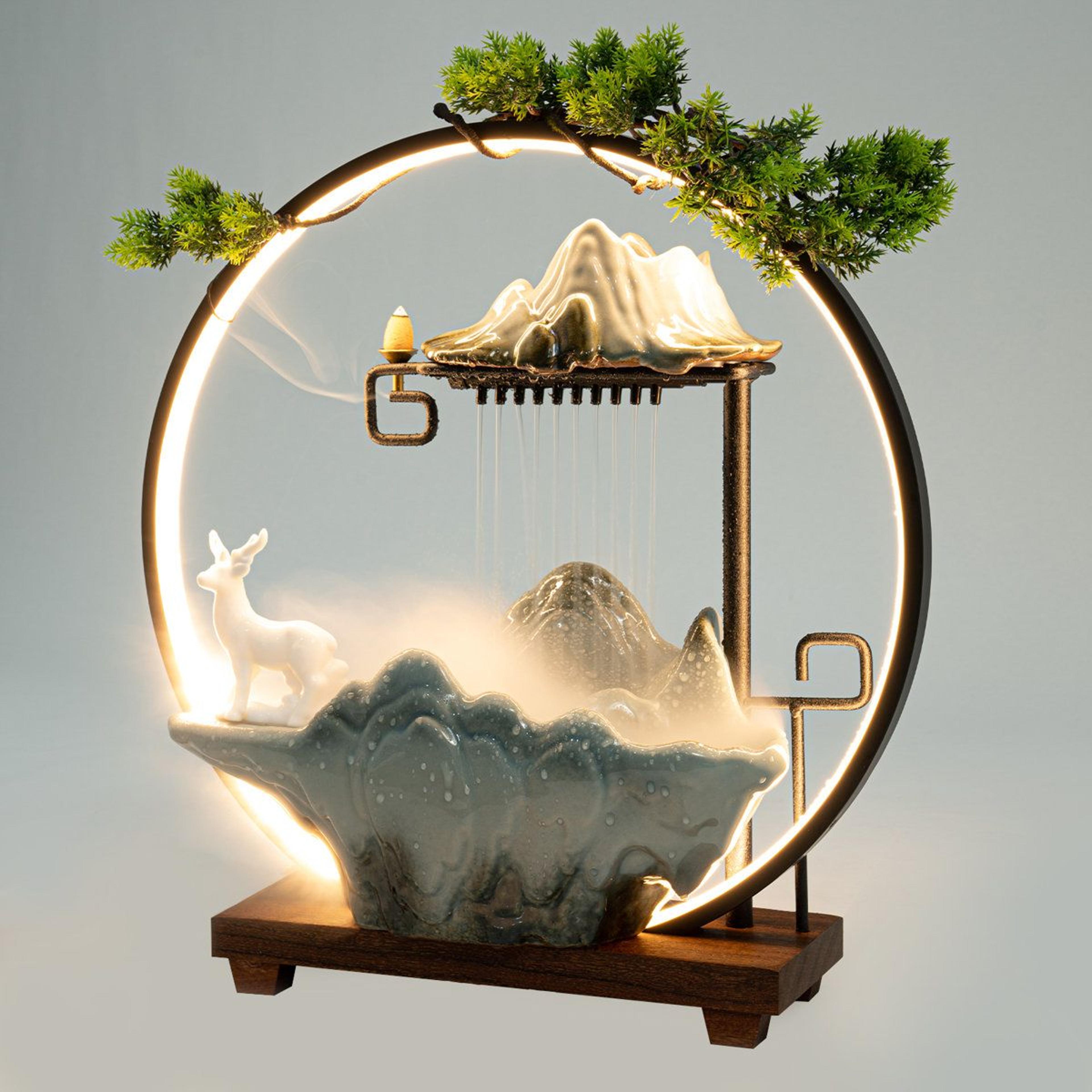 caterino ceramic indoor waterfall fountain with led light and mist