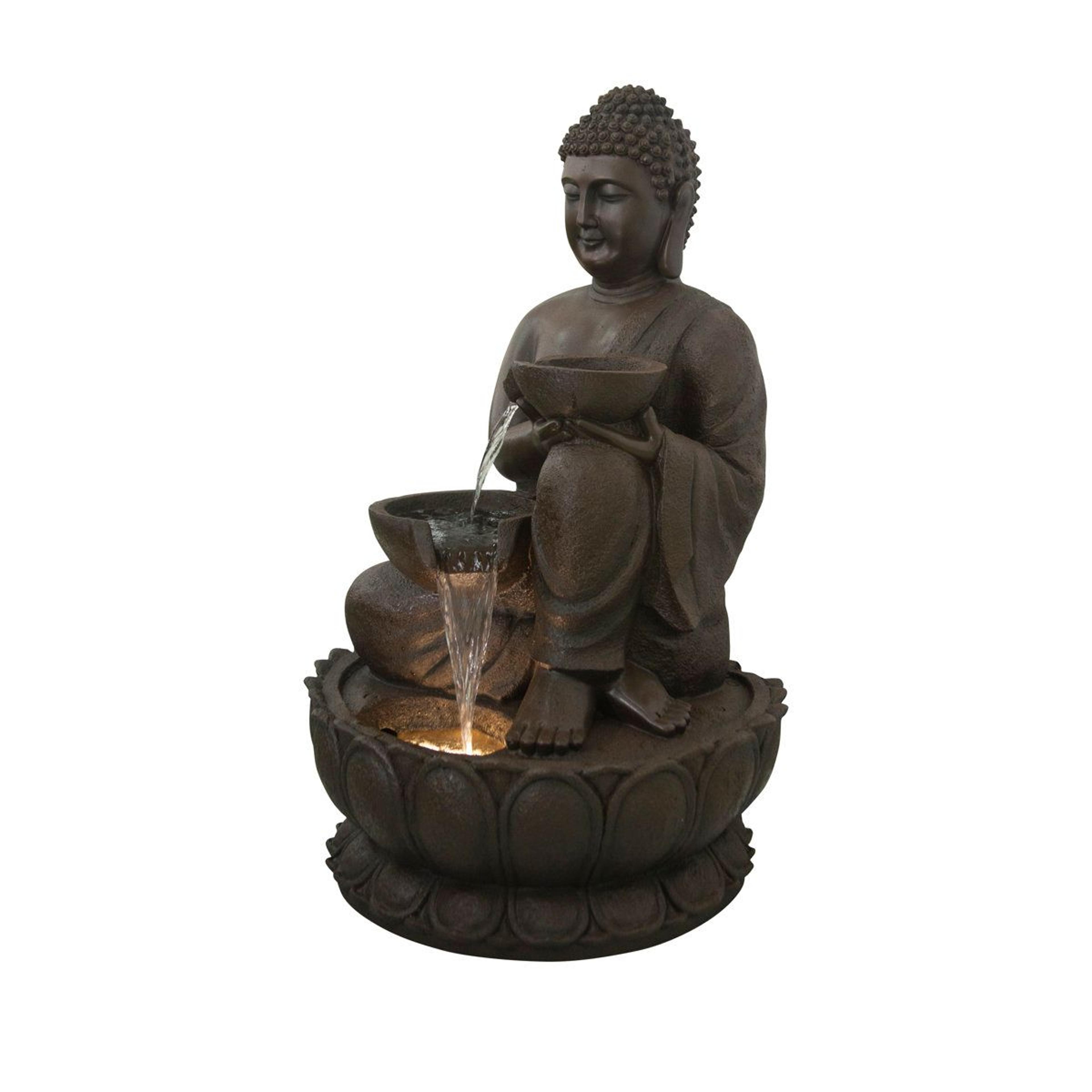 large buddha water fountain with warm white led indoor outdoor decor
