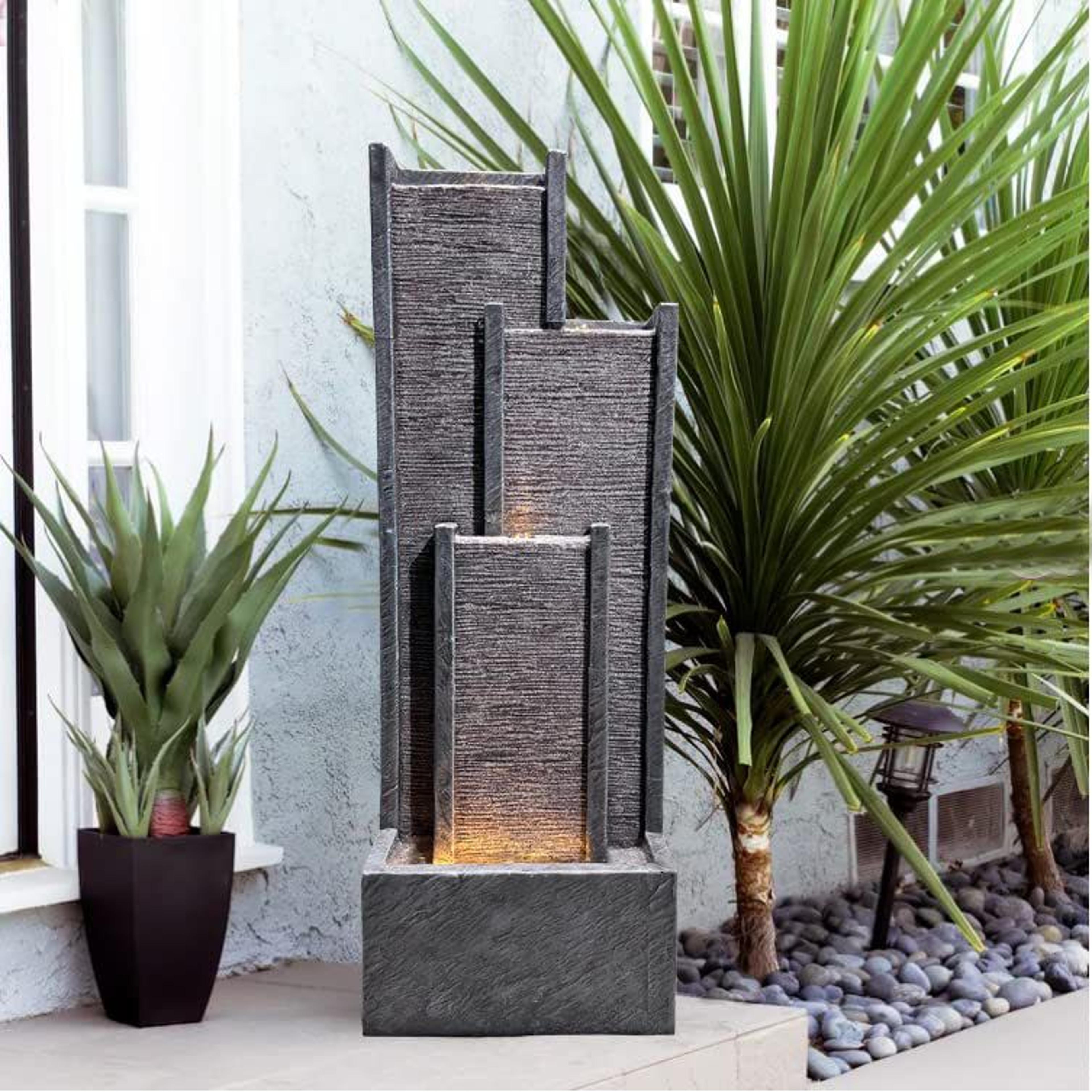 modern 3 tier outdoor waterfall fountain with led lights