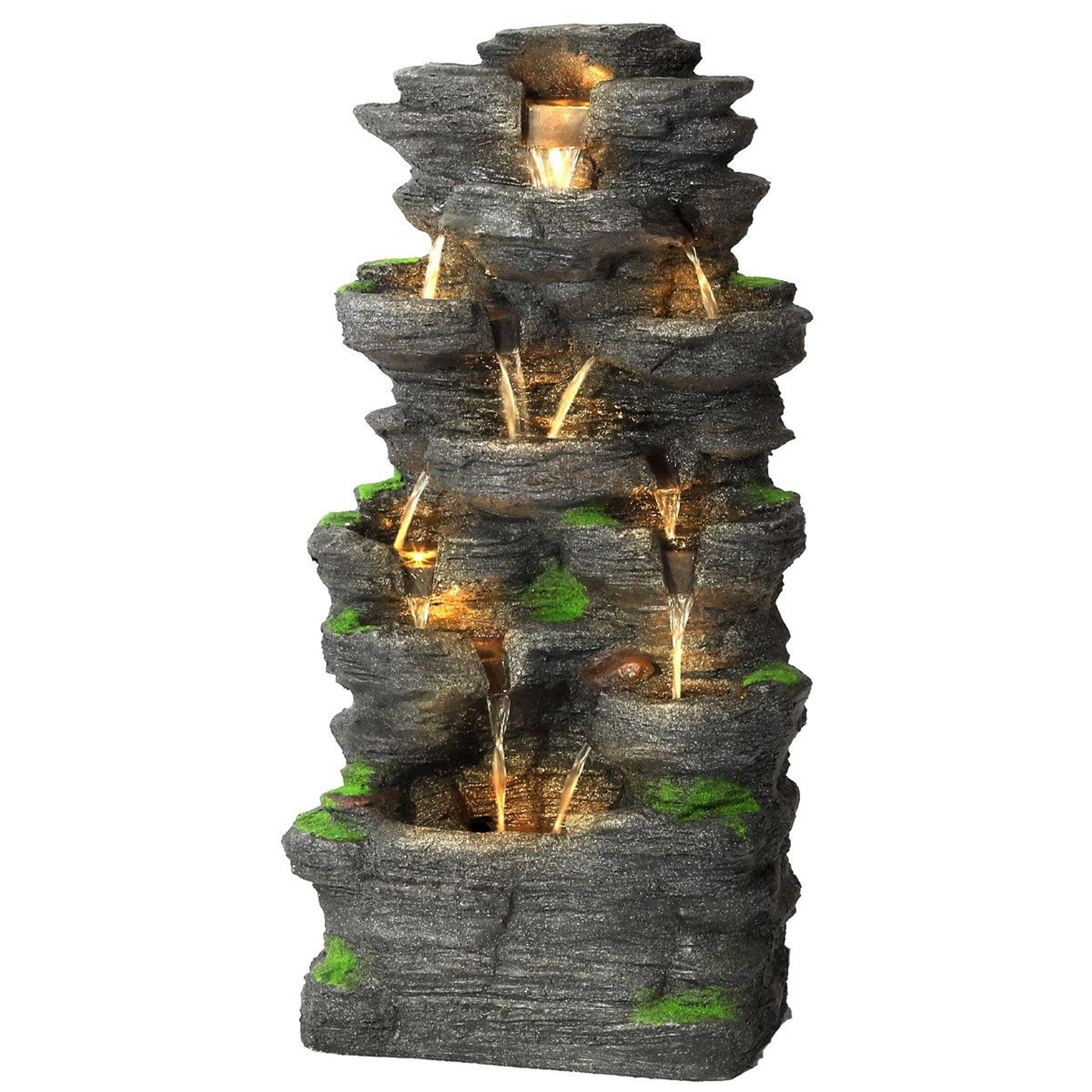 10 tier cascading rock fountain with led lights outdoor garden waterfall