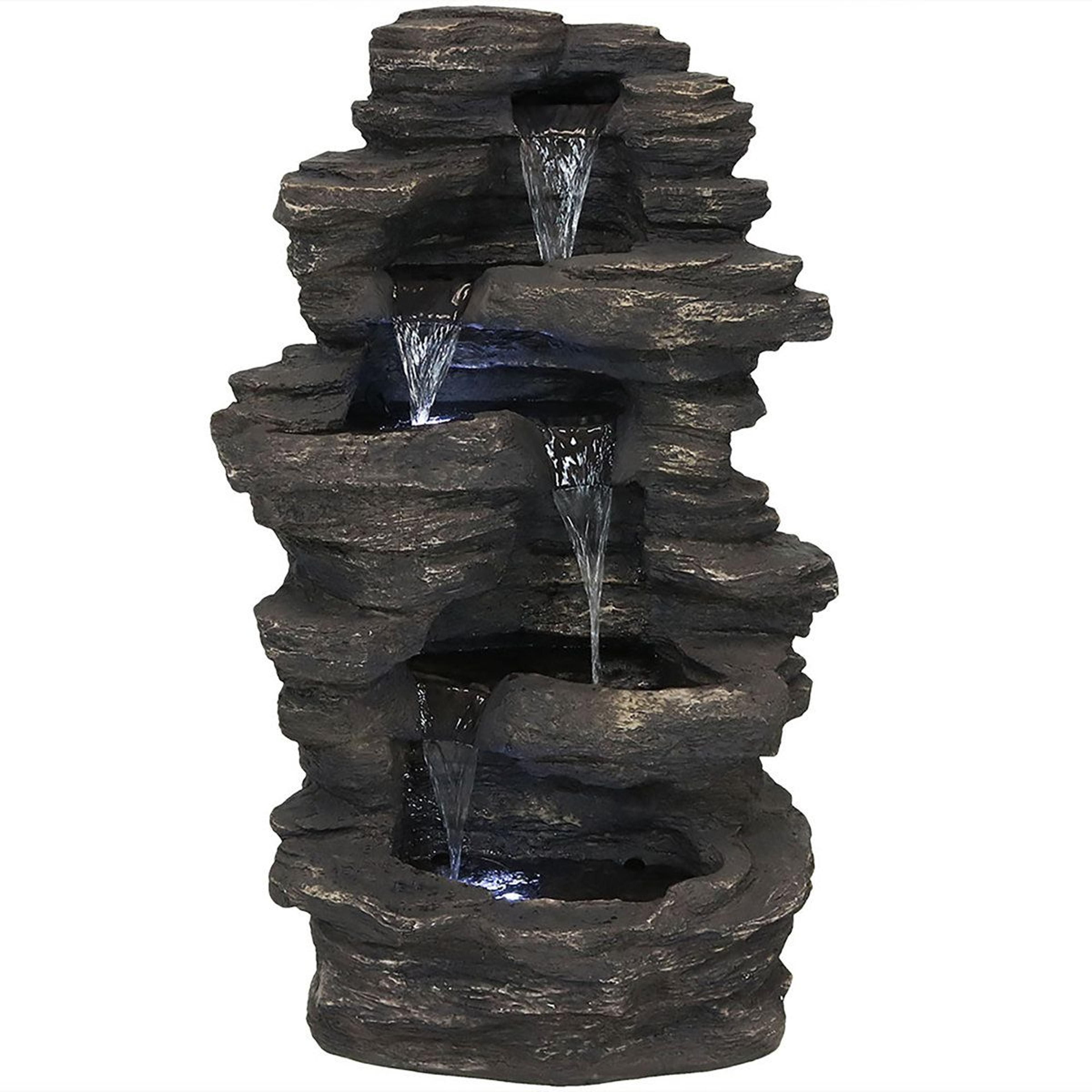 varner rocky falls outdoor rock waterfall fountain with led lights