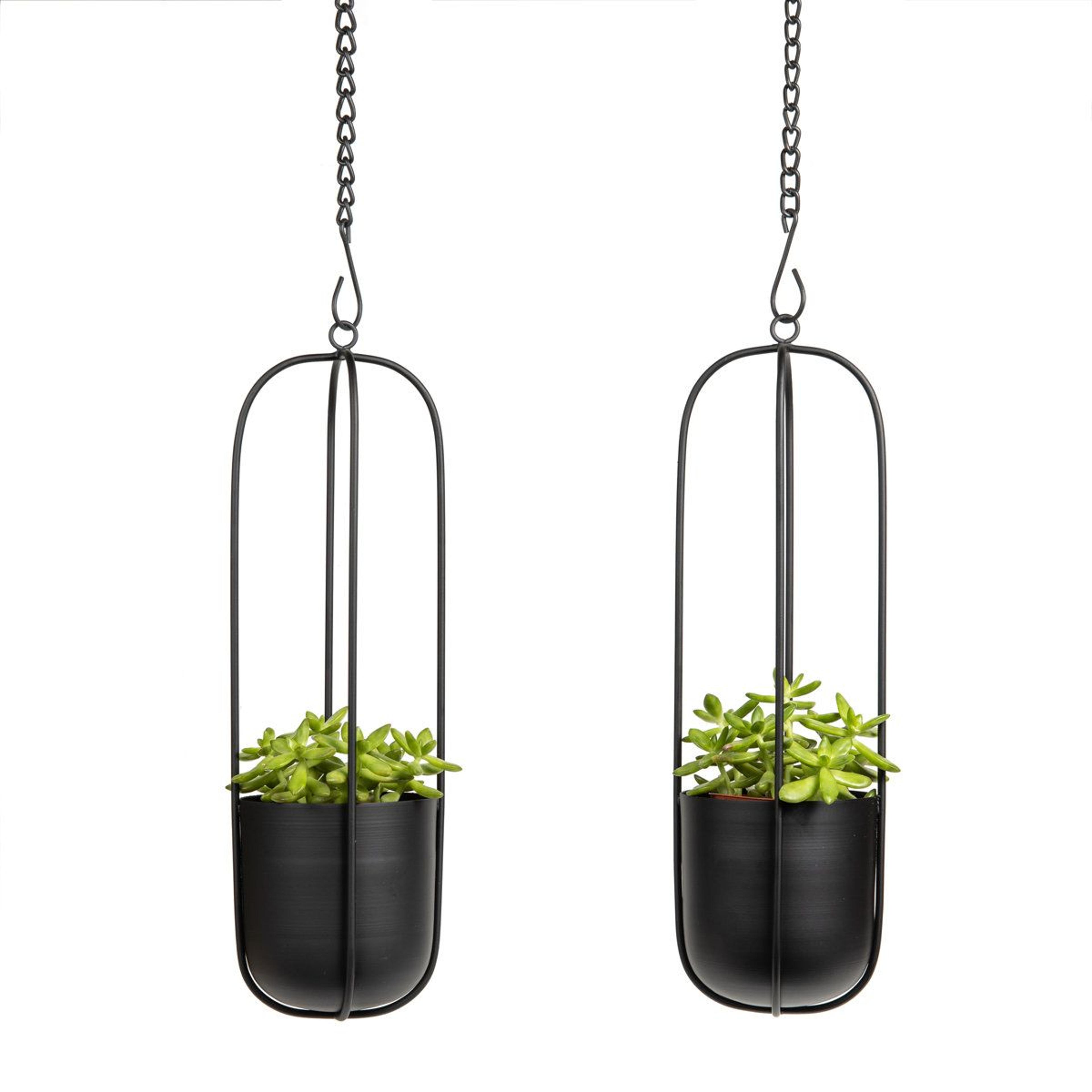 brigett 2 piece oval metal hanging planter set for indoor and covered outdoor spaces