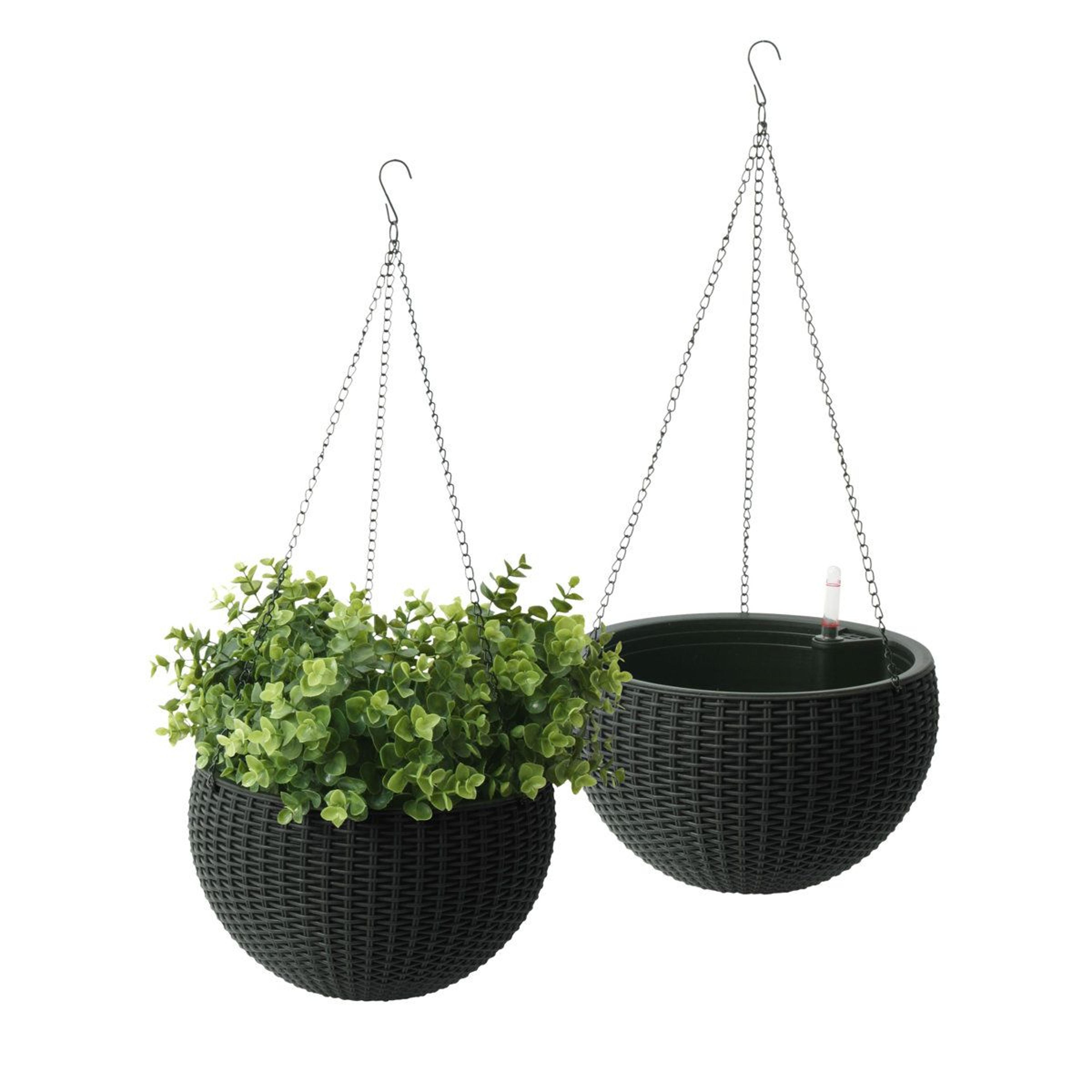 self watering wicker hanging planter set of 2 with triple chain hangers