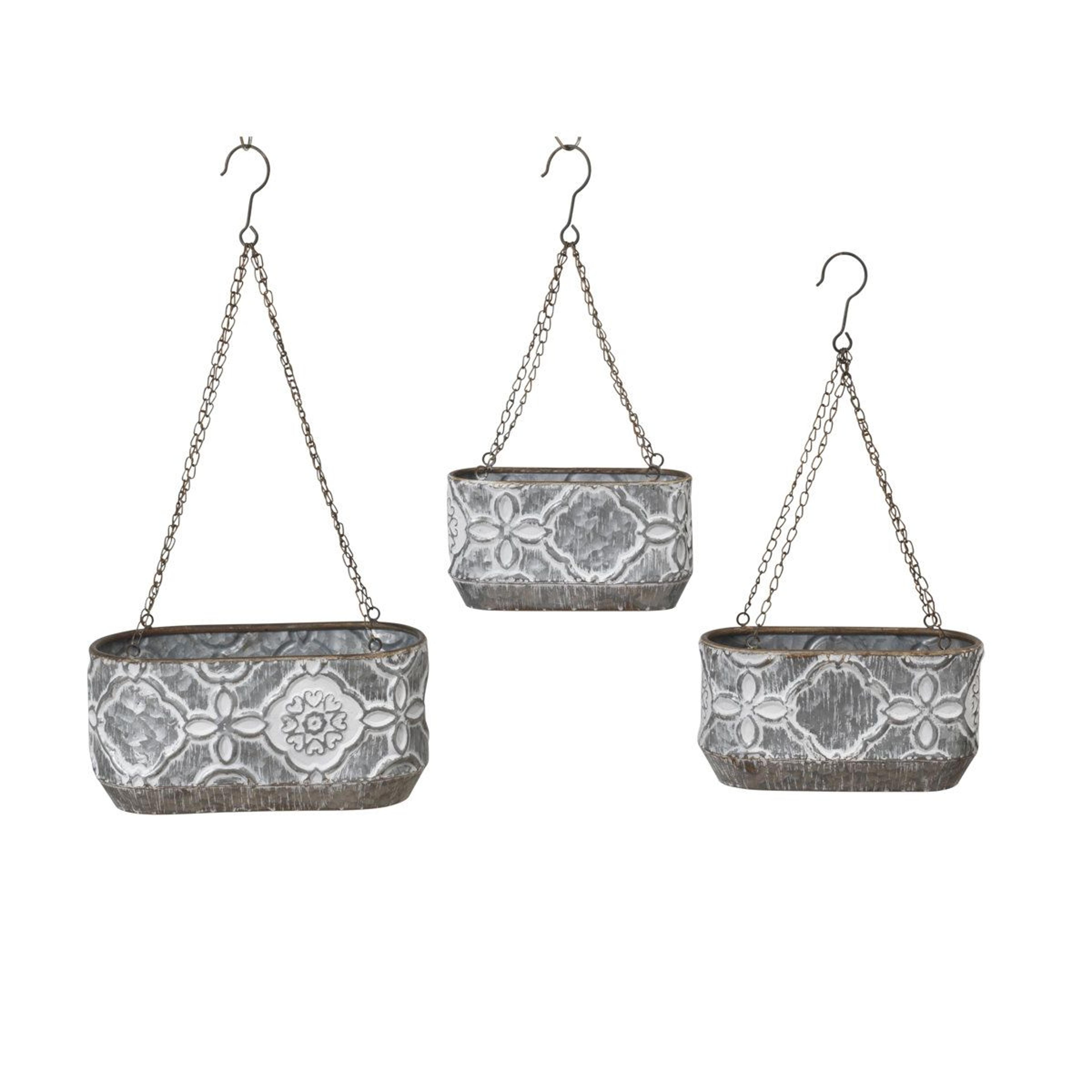 3 piece hanging metal planters vintage galvanized garden planters with chains