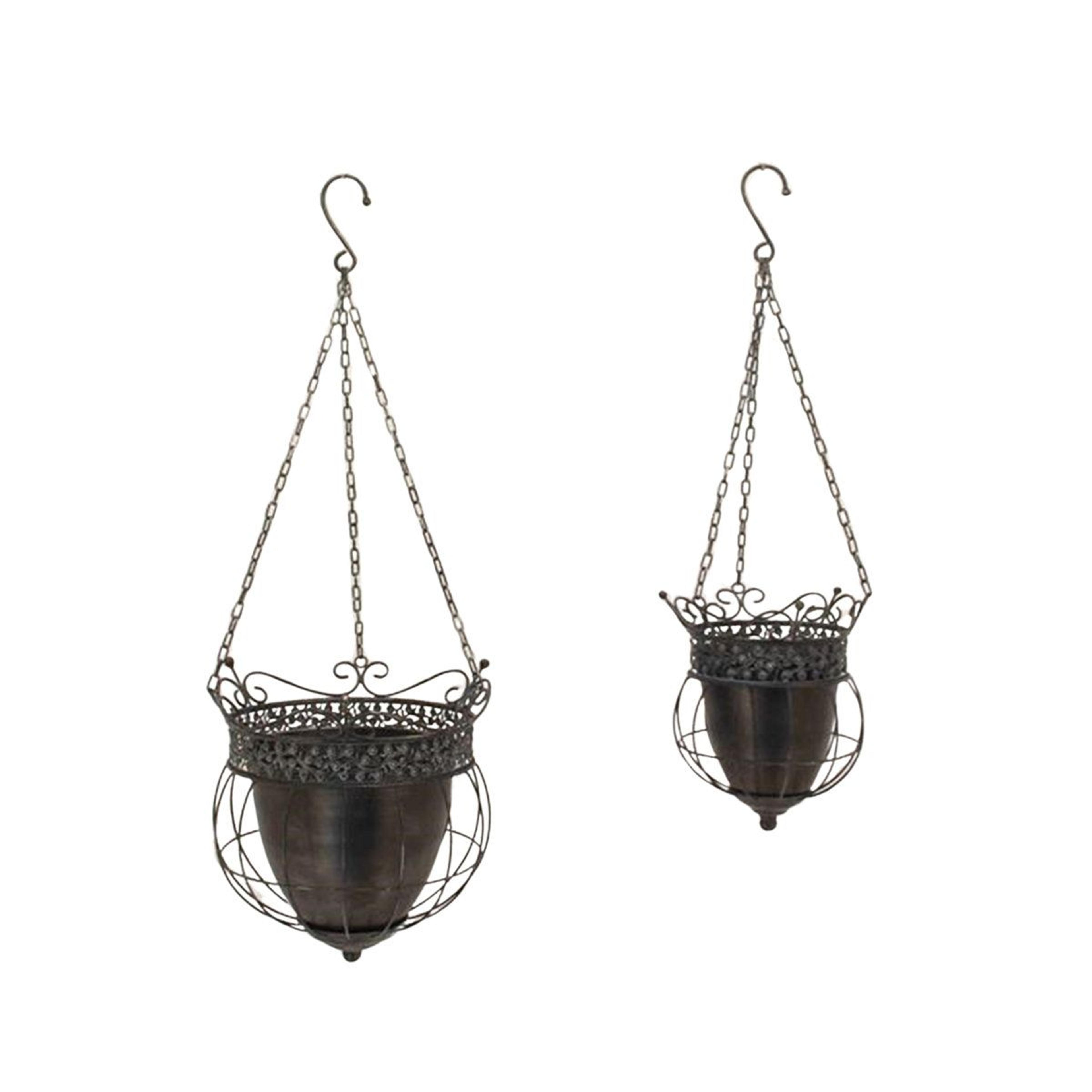 antique bronze hanging basket planters metal hanging plant holder set of 2