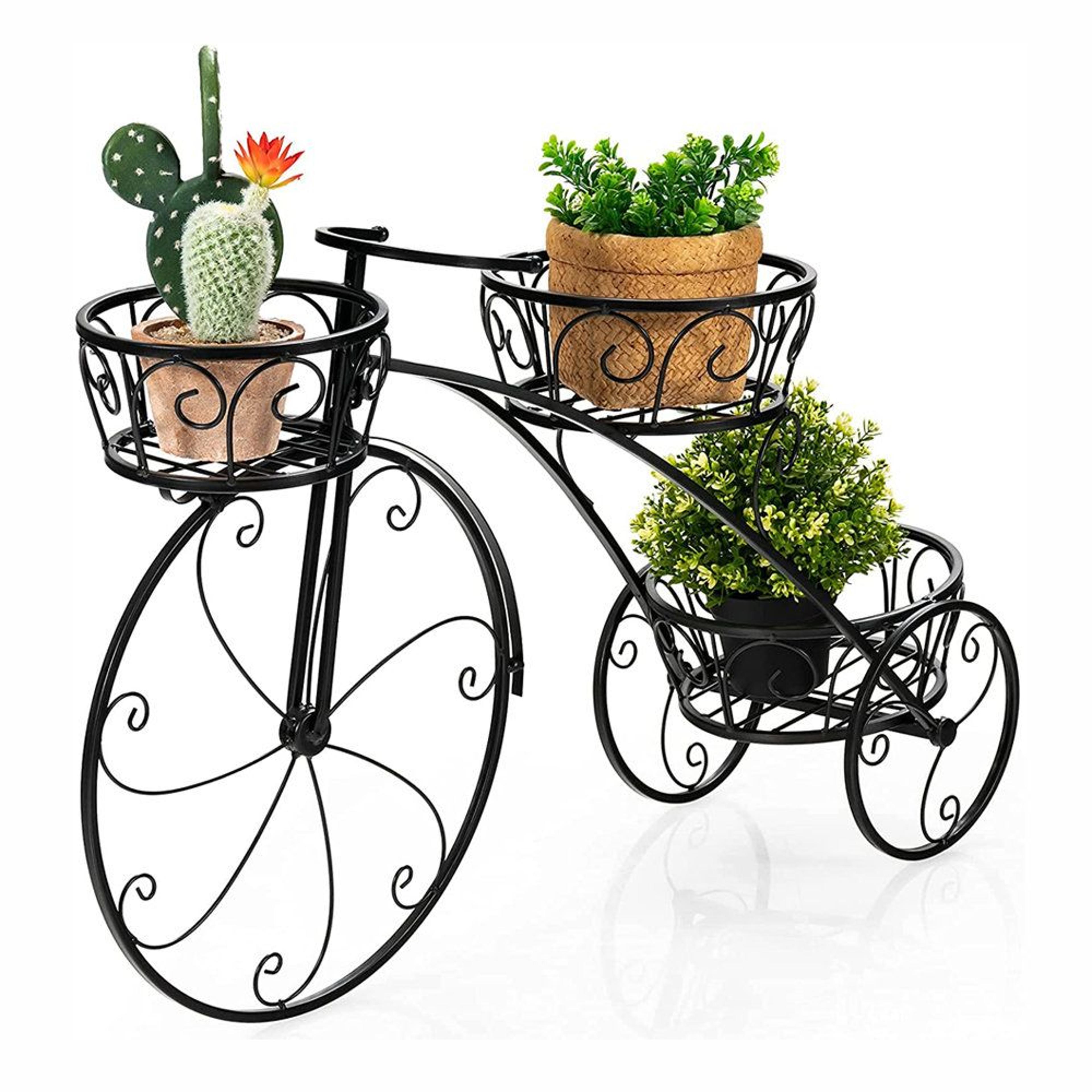 bicycle plant stand with 3-tier metal plant holders
