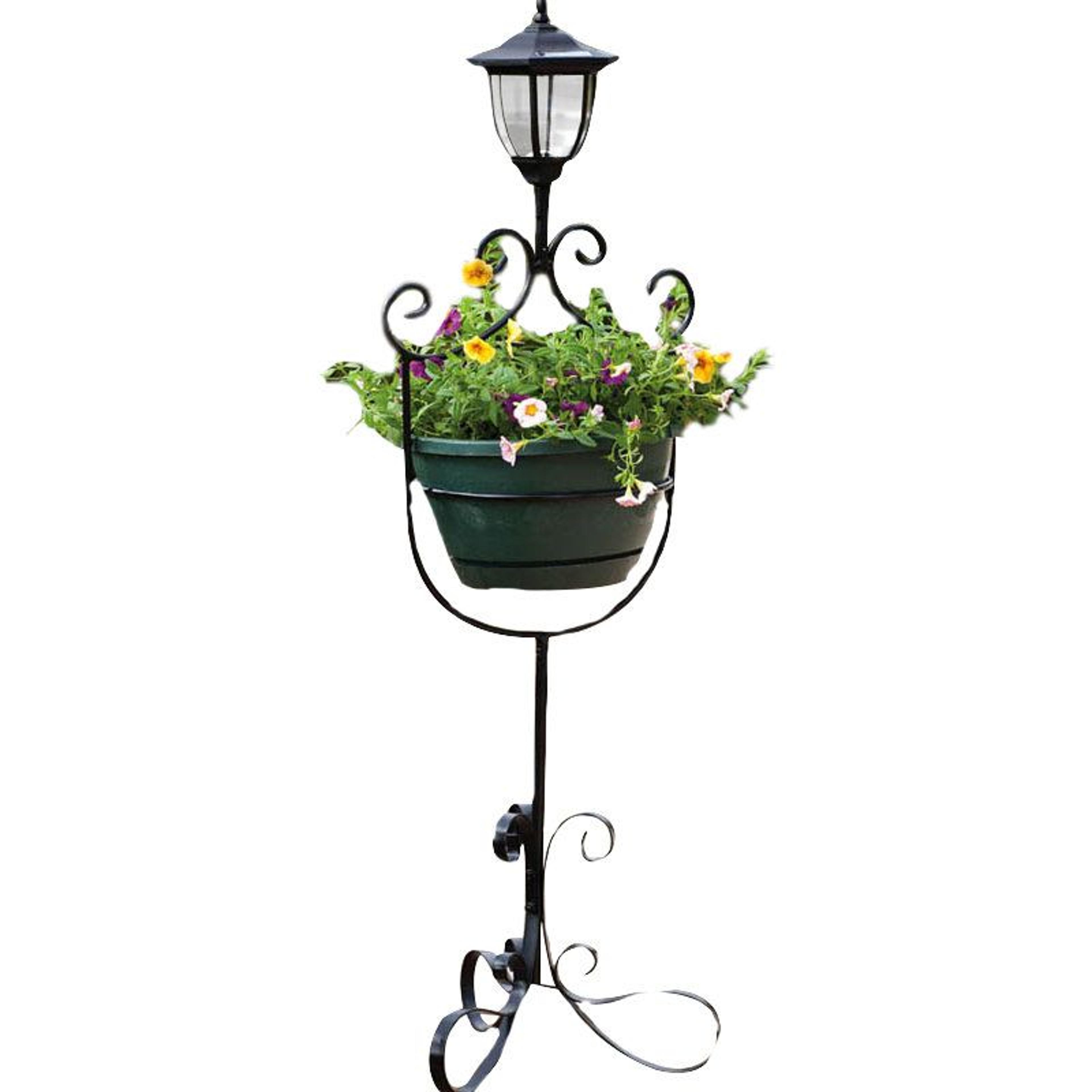 39 inch solar planter stand with pot holder and outdoor lantern