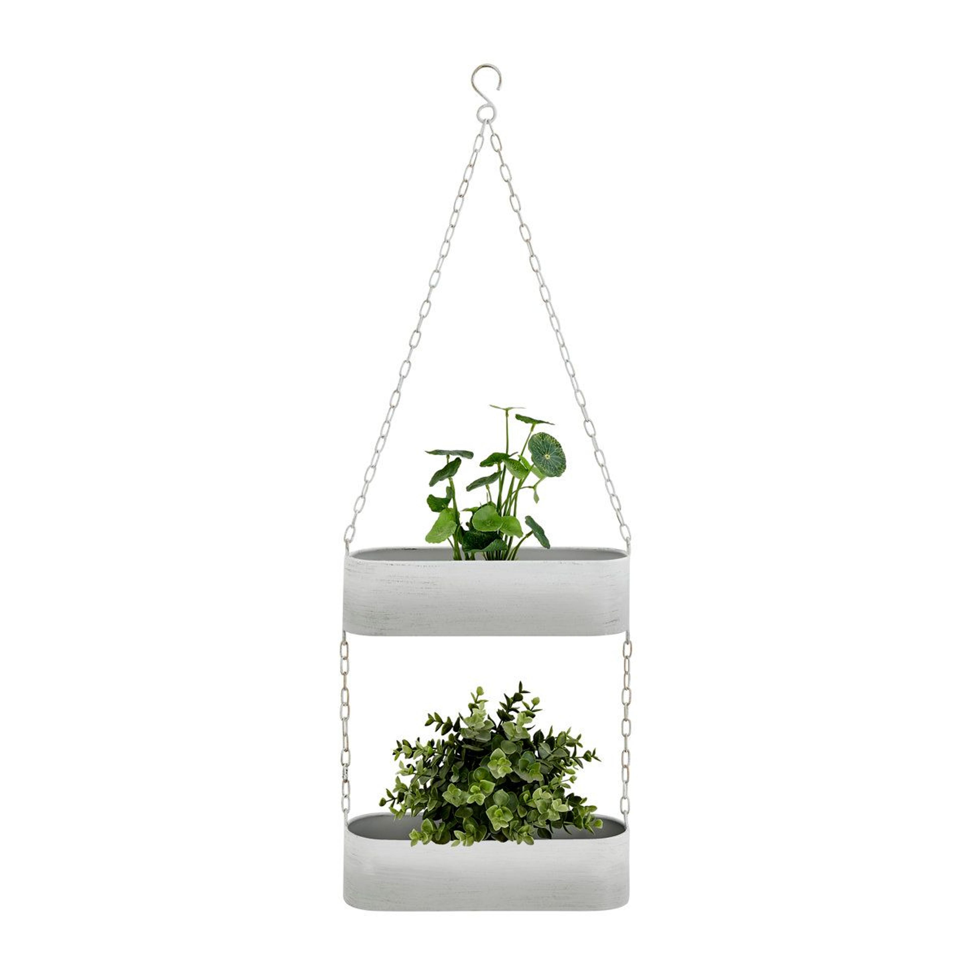 two tier white metal hanging wall planter indoor hanging planter