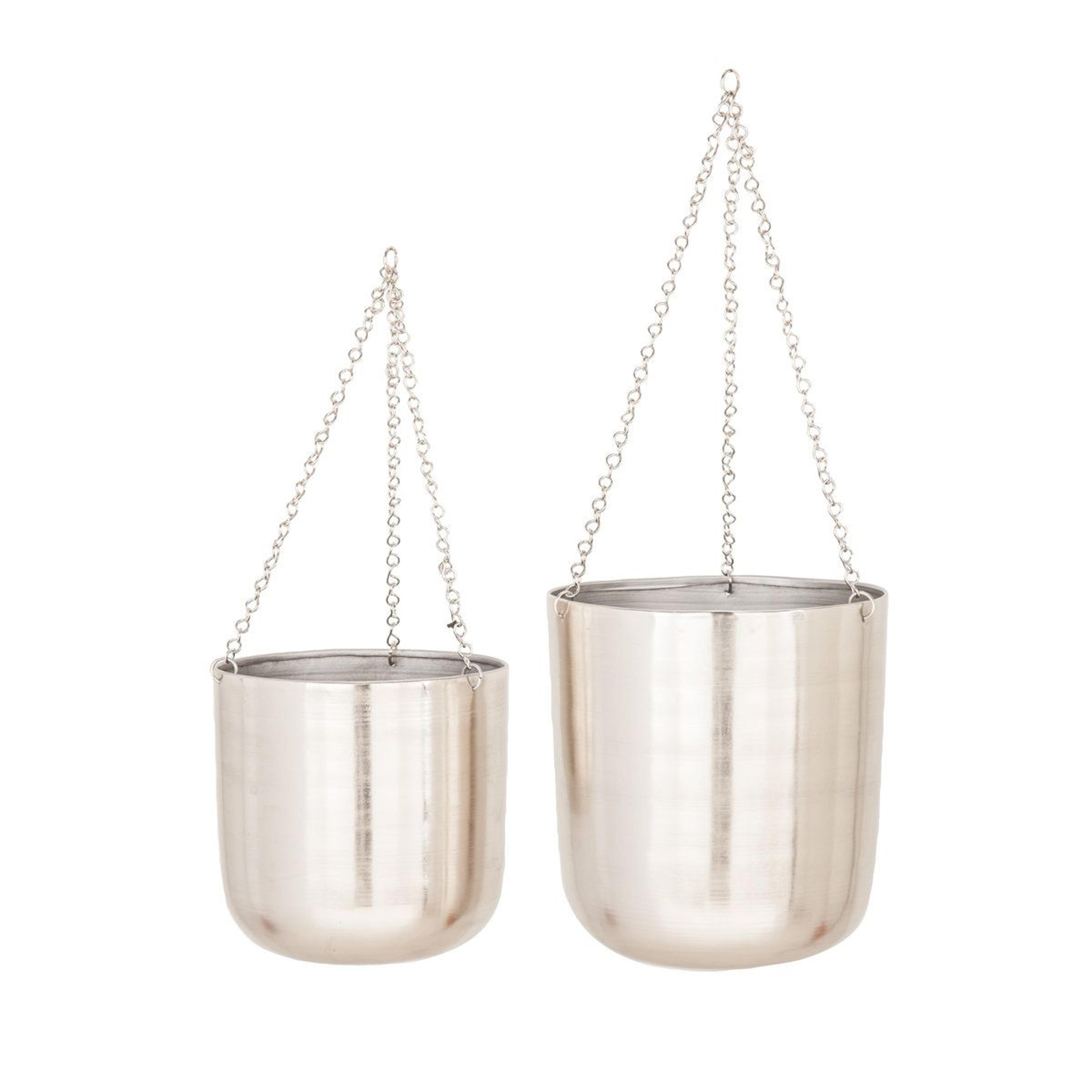 polished gold hanging wall planter set of 2 with chains indoor outdoor metal plant holder