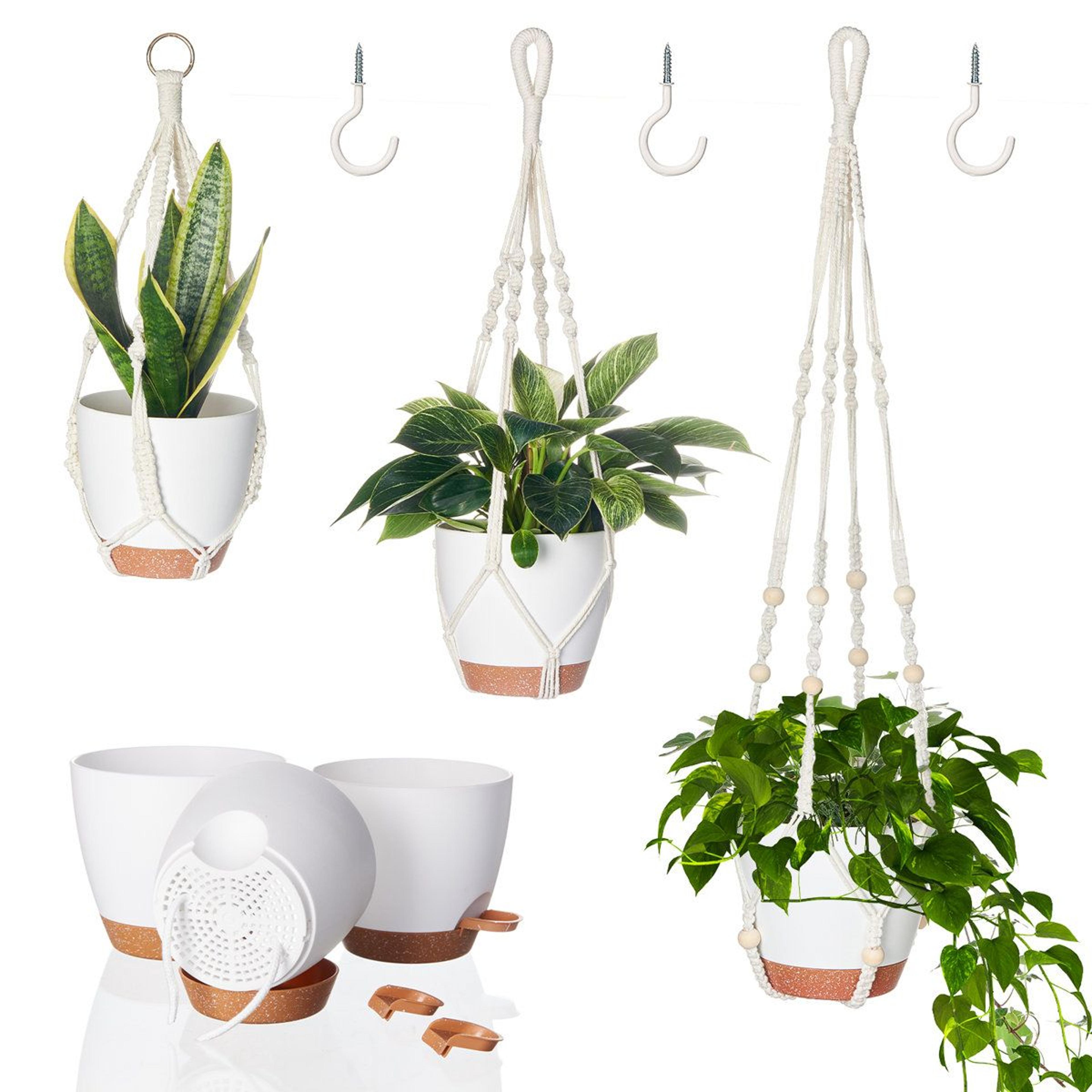 3 pack macrame plant hangers with self watering pots indoor outdoor hanging planters