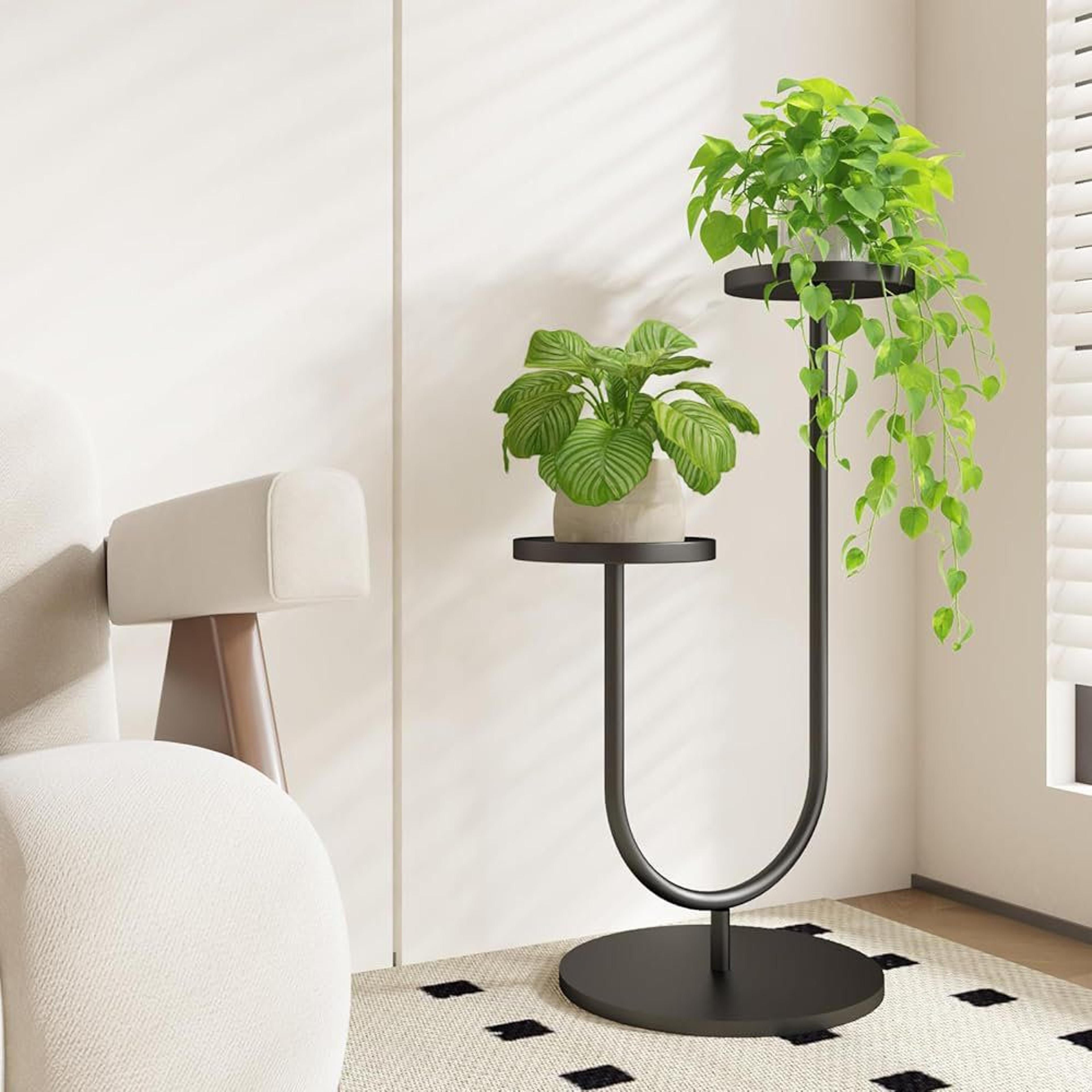 2 tier indoor plant stand black metal planter holder space saving modern display