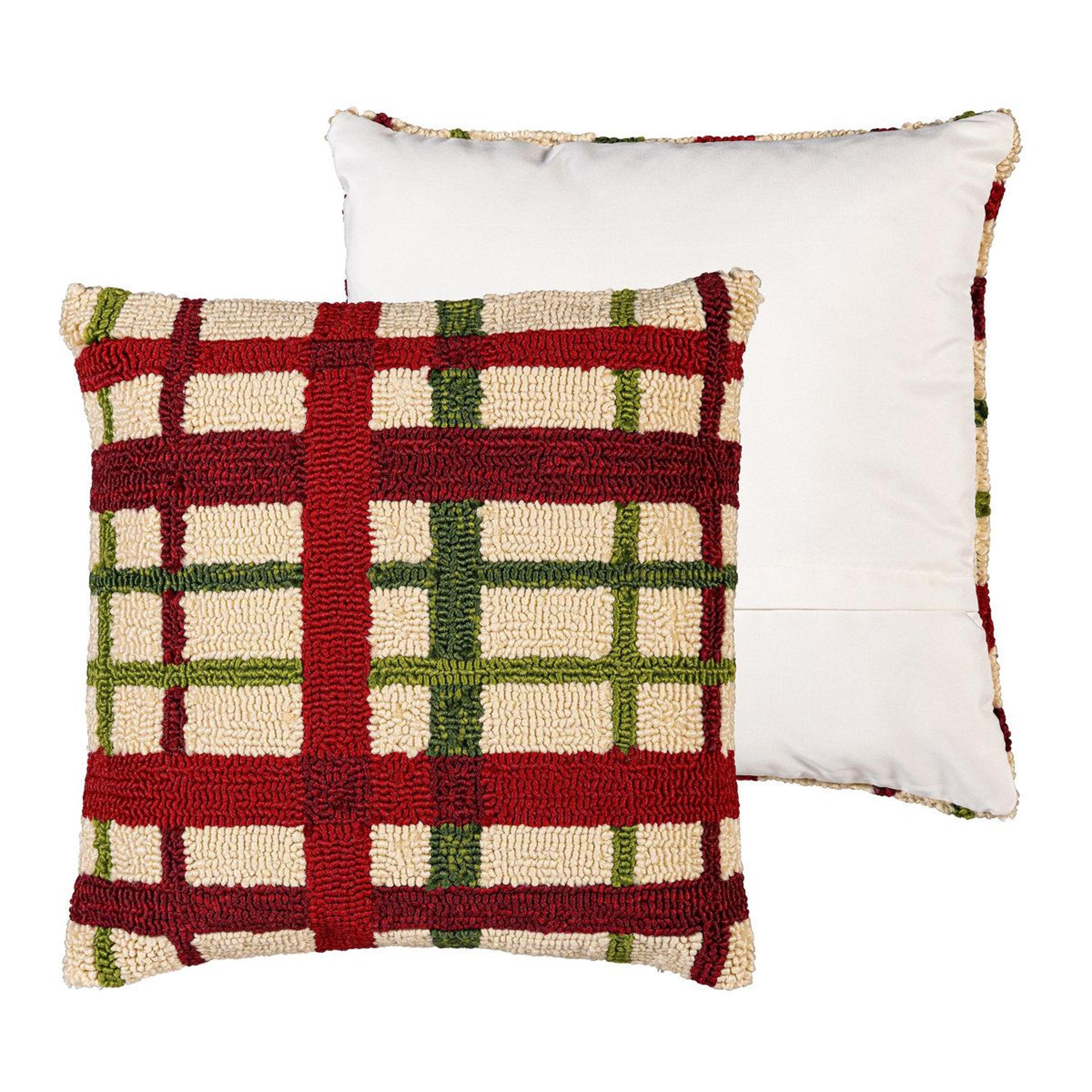 christmas plaid hooked throw pillow 18x18 indoor outdoor holiday decor