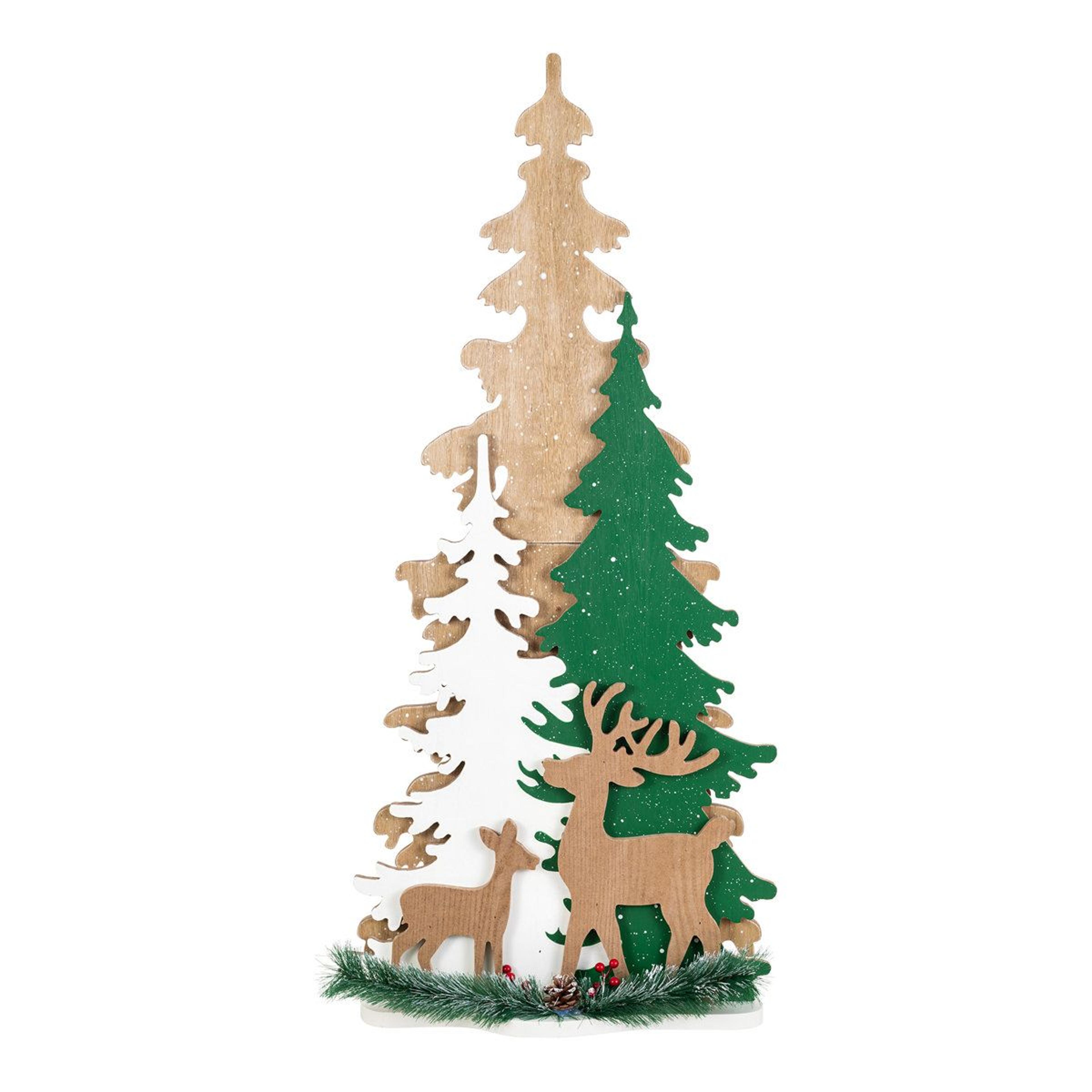 35.5 inch wooden christmas tree porch decor with reindeer and frosted woodland accents