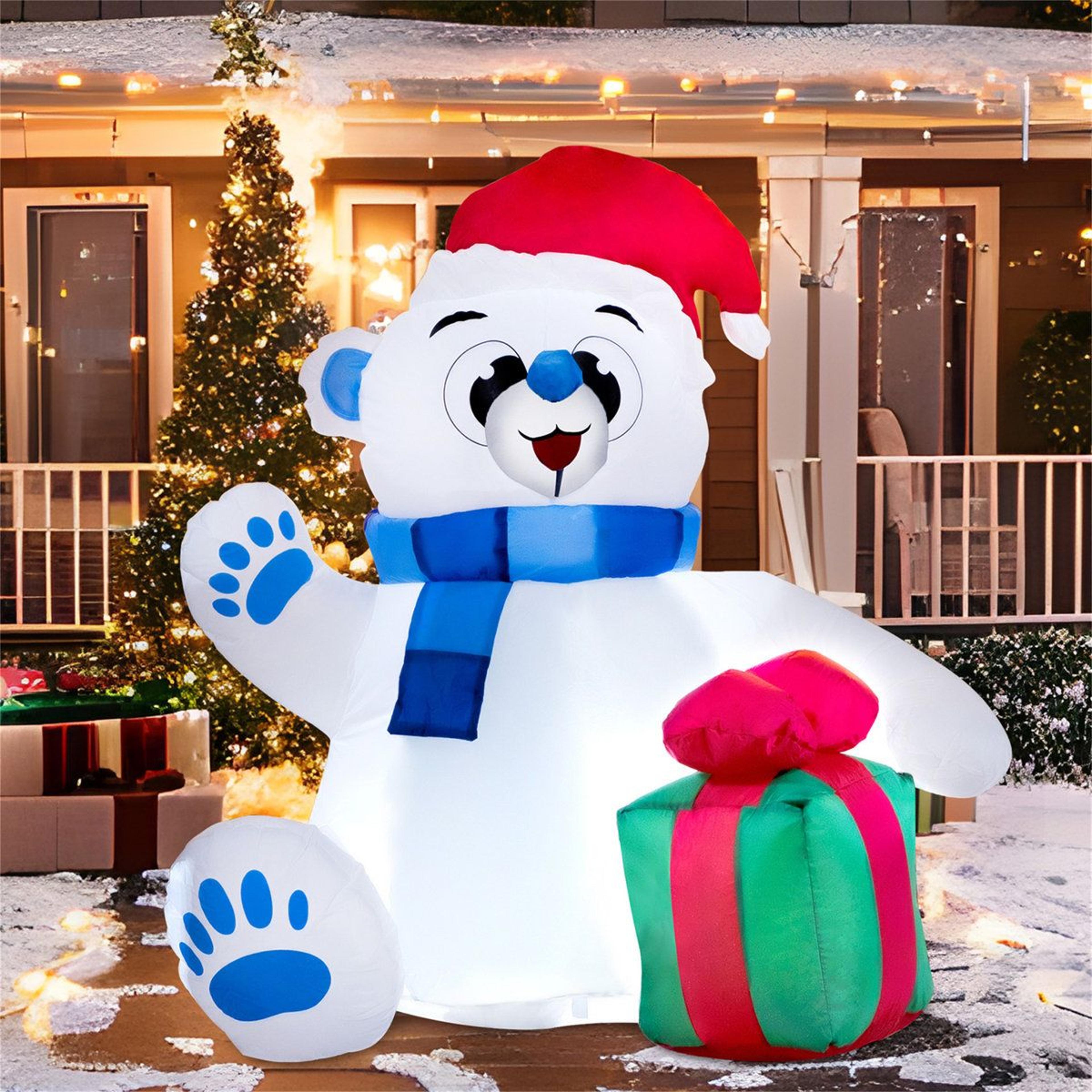 4 ft led christmas inflatable polar bear with gift for outdoor yard decoration