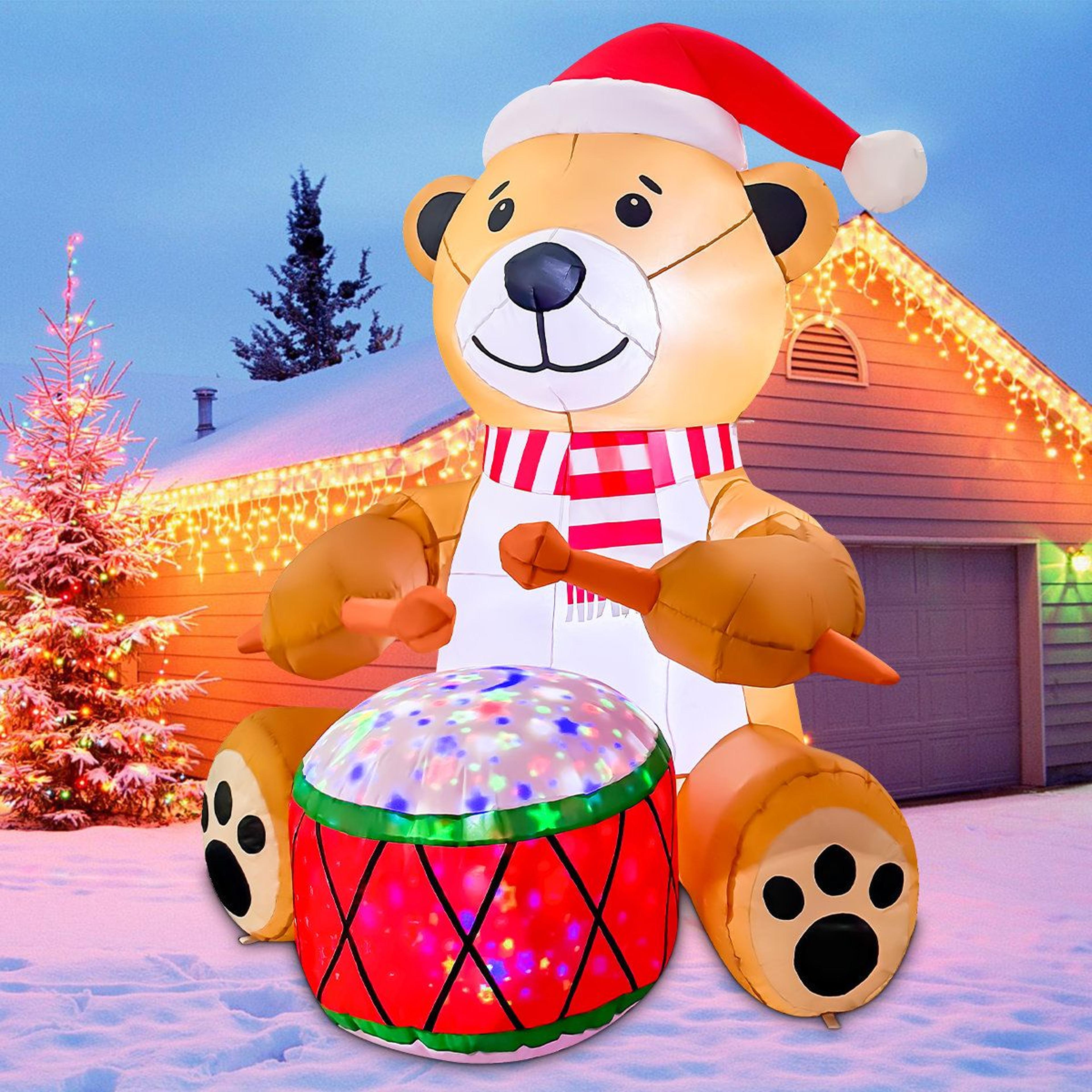 6 ft animated christmas drumming bear inflatable with led lights