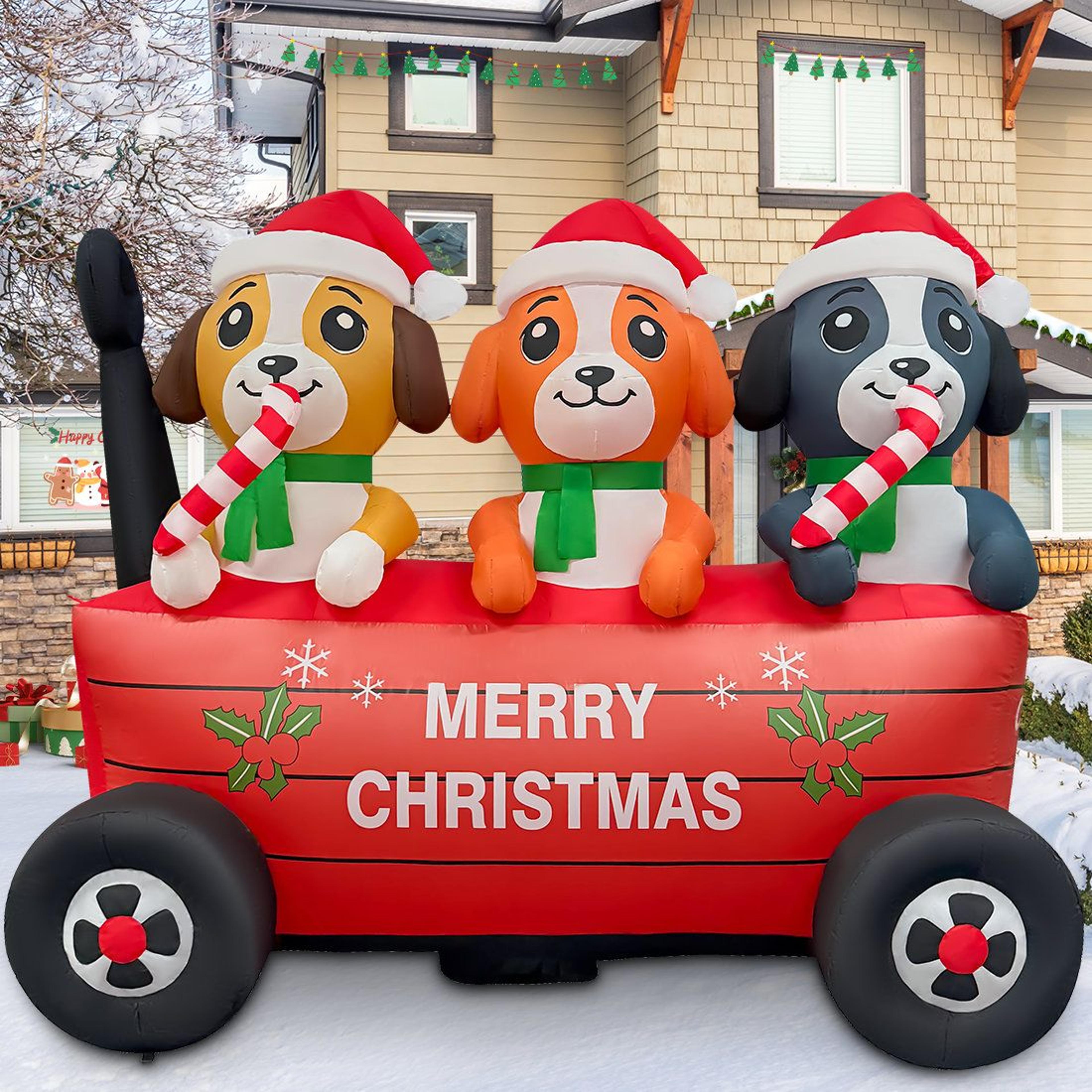 6 ft lighted christmas inflatable dog cart yard decoration