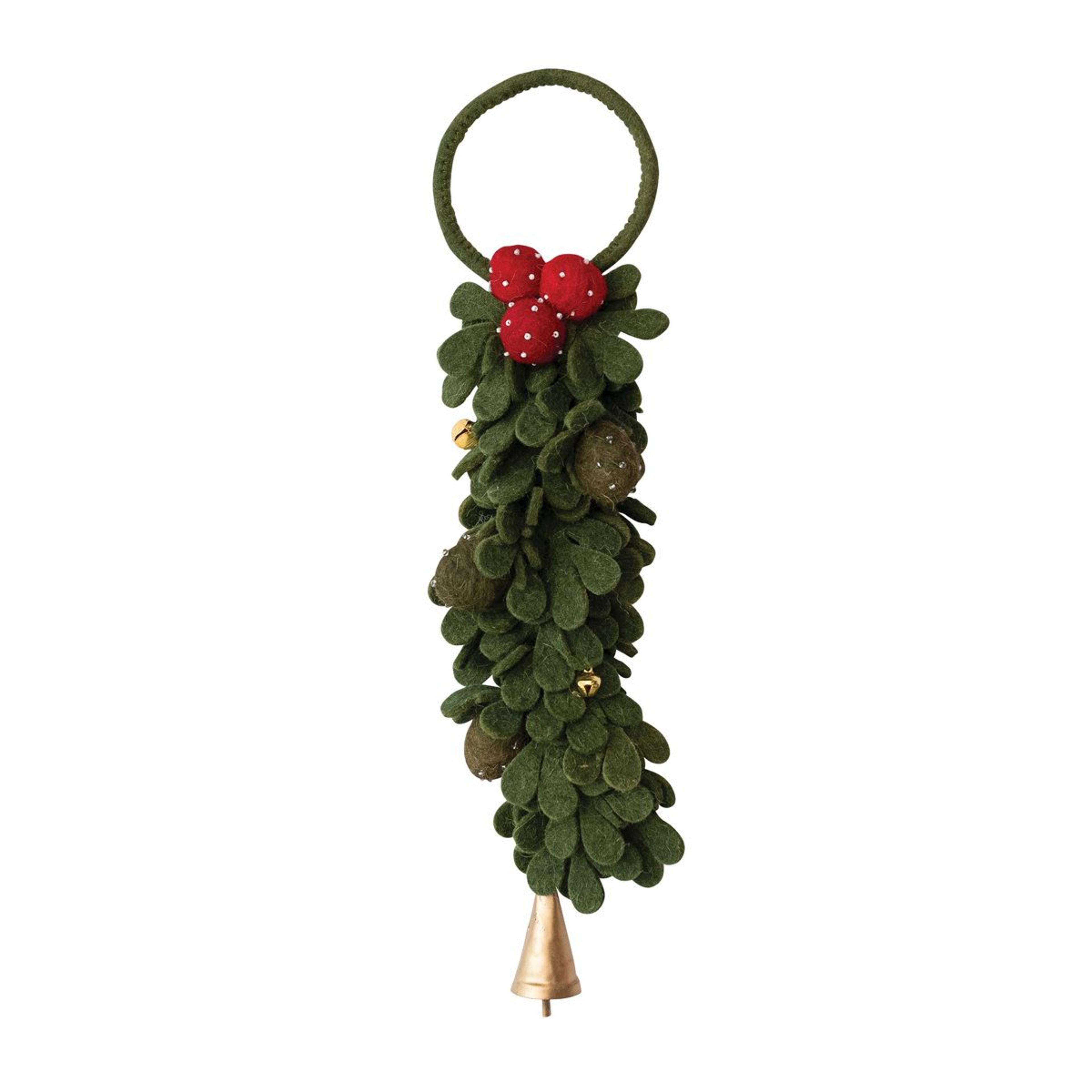 handmade wool felt christmas door hanger with berries and iron bells