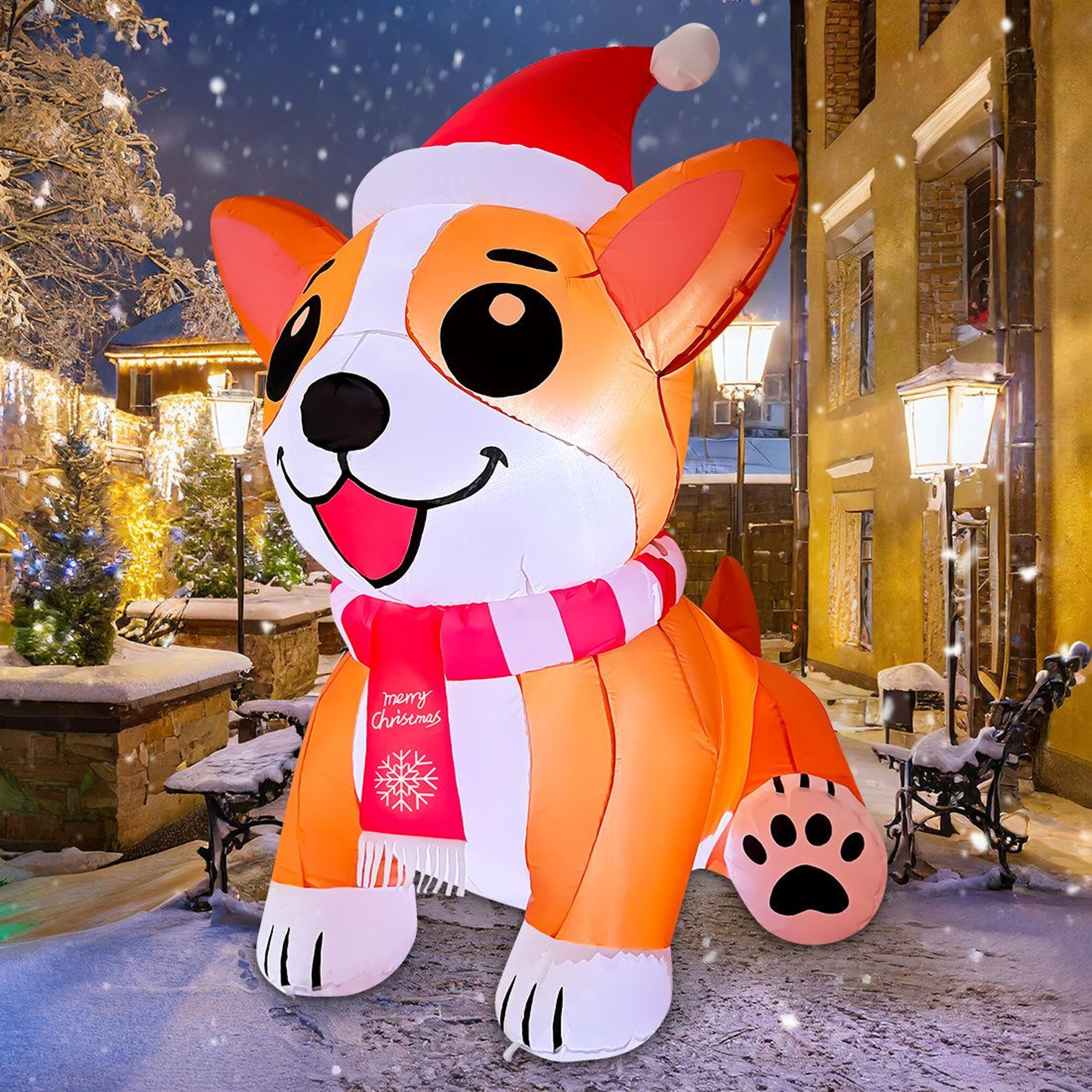 5.2 ft christmas inflatable dog with led lights and santa hat