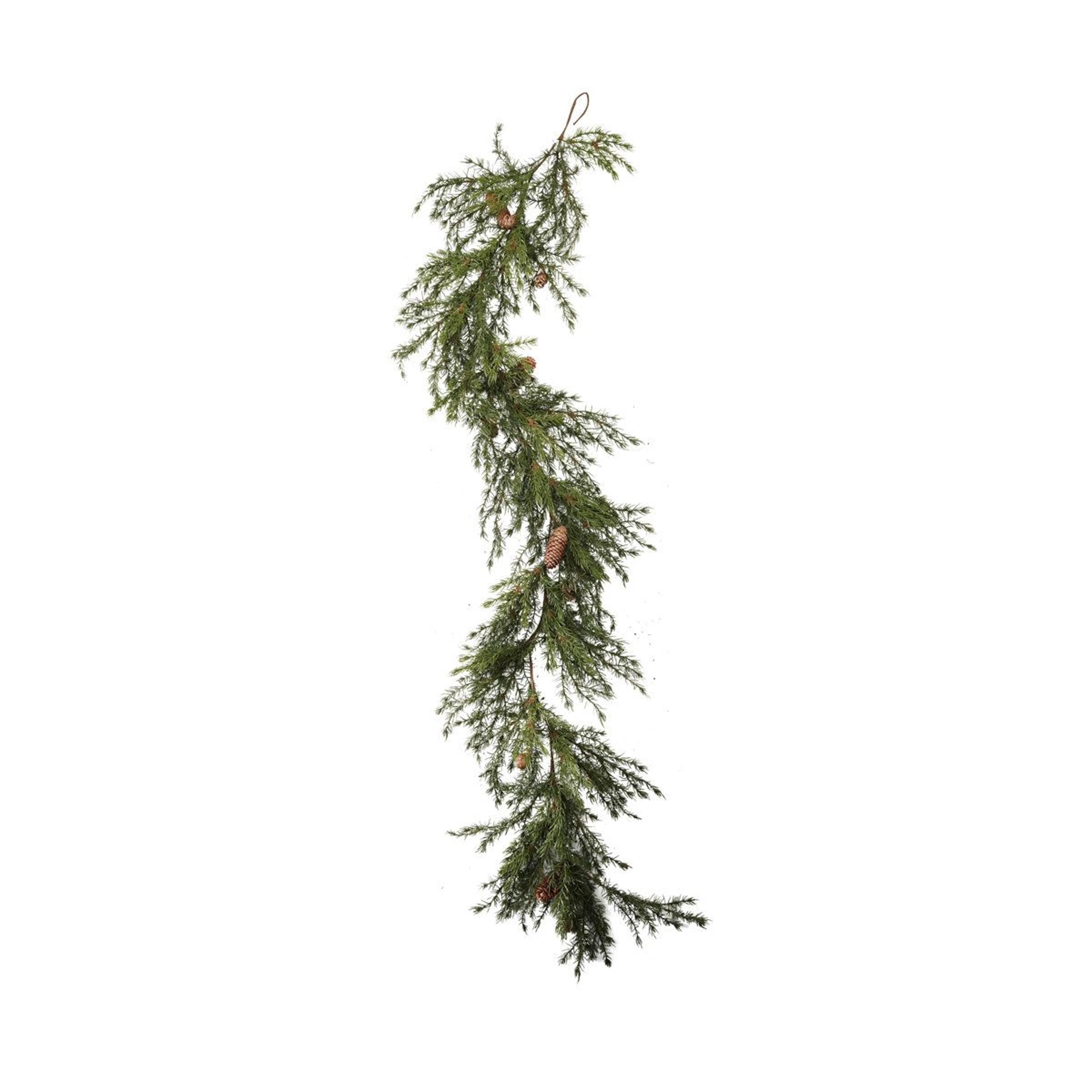 artisan faux cedar garland with pinecones for mantel decor