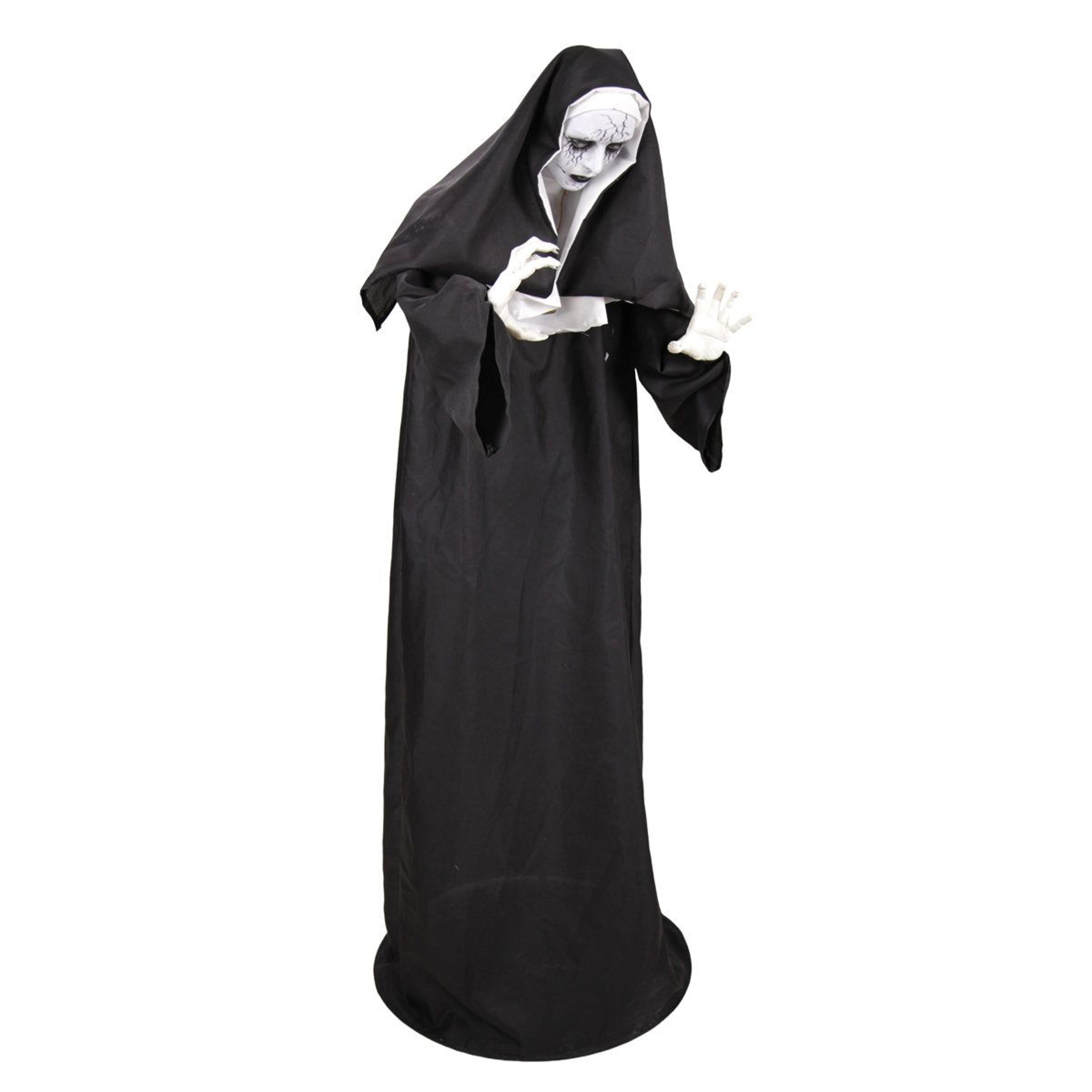 haunted hill farm 5.4 ft jump scare nun halloween animatronic with red led eyes