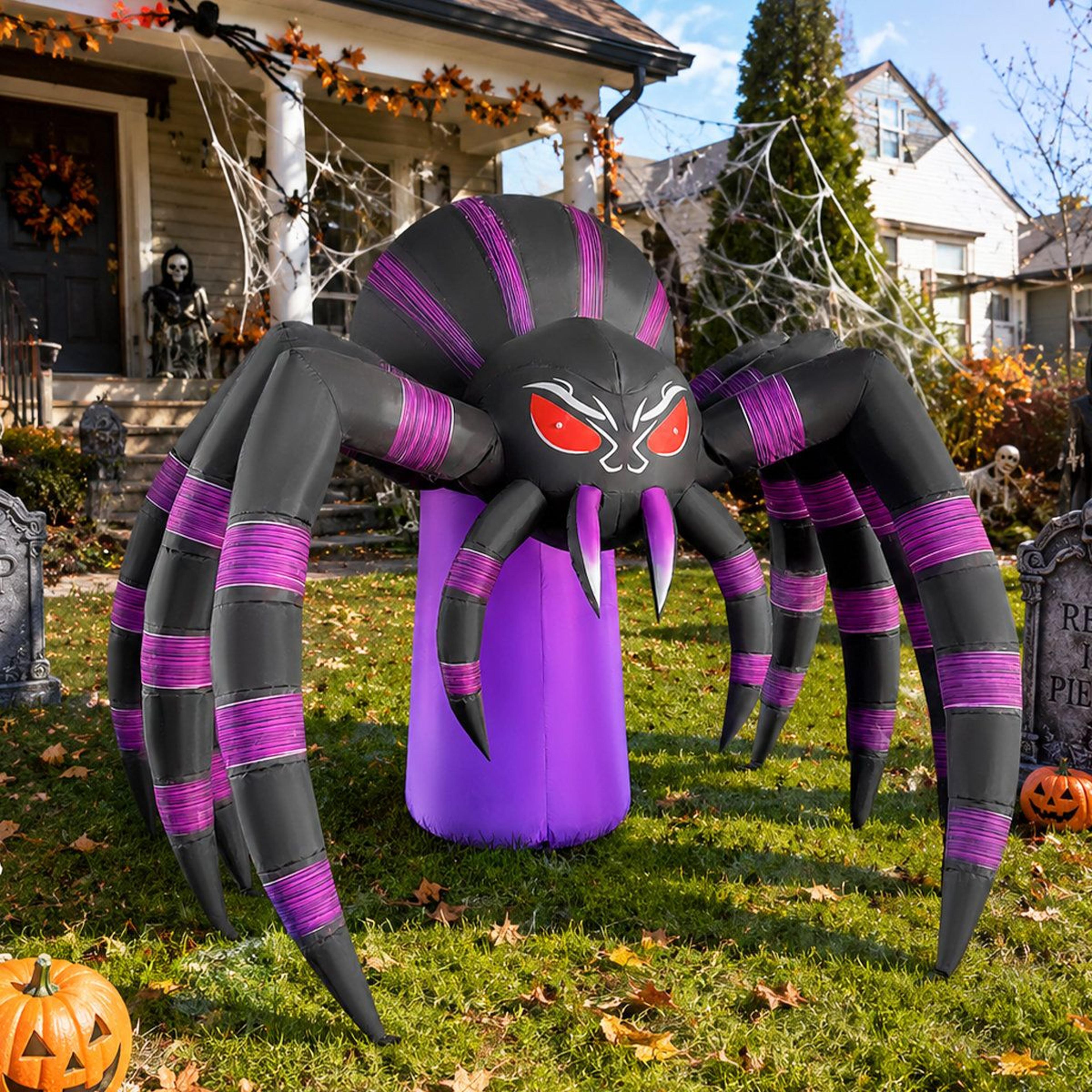 7 ft giant halloween inflatable spider with led lights outdoor decor