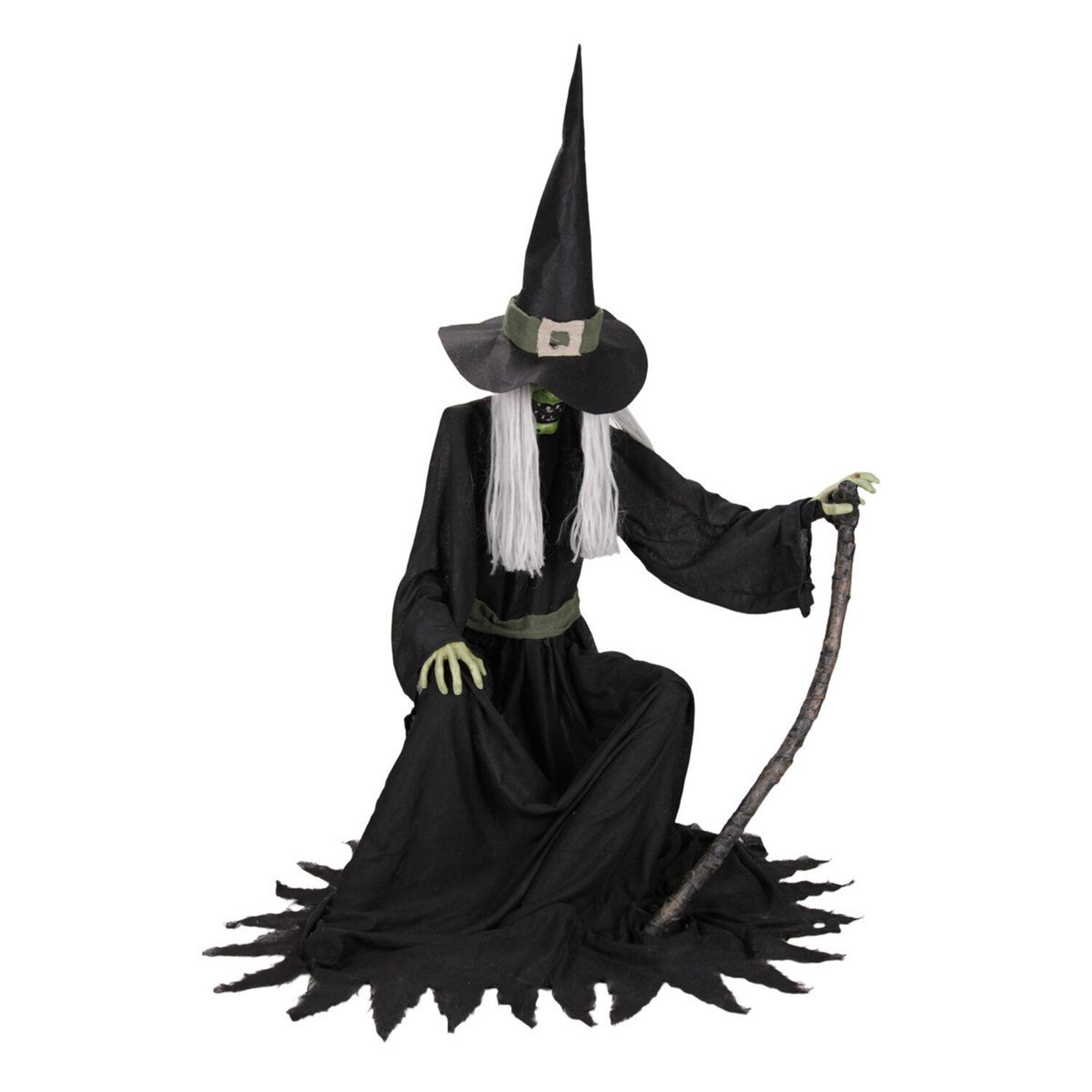 haunted hill farm 4.3 ft sitting witch halloween animatronic with head jerking motion