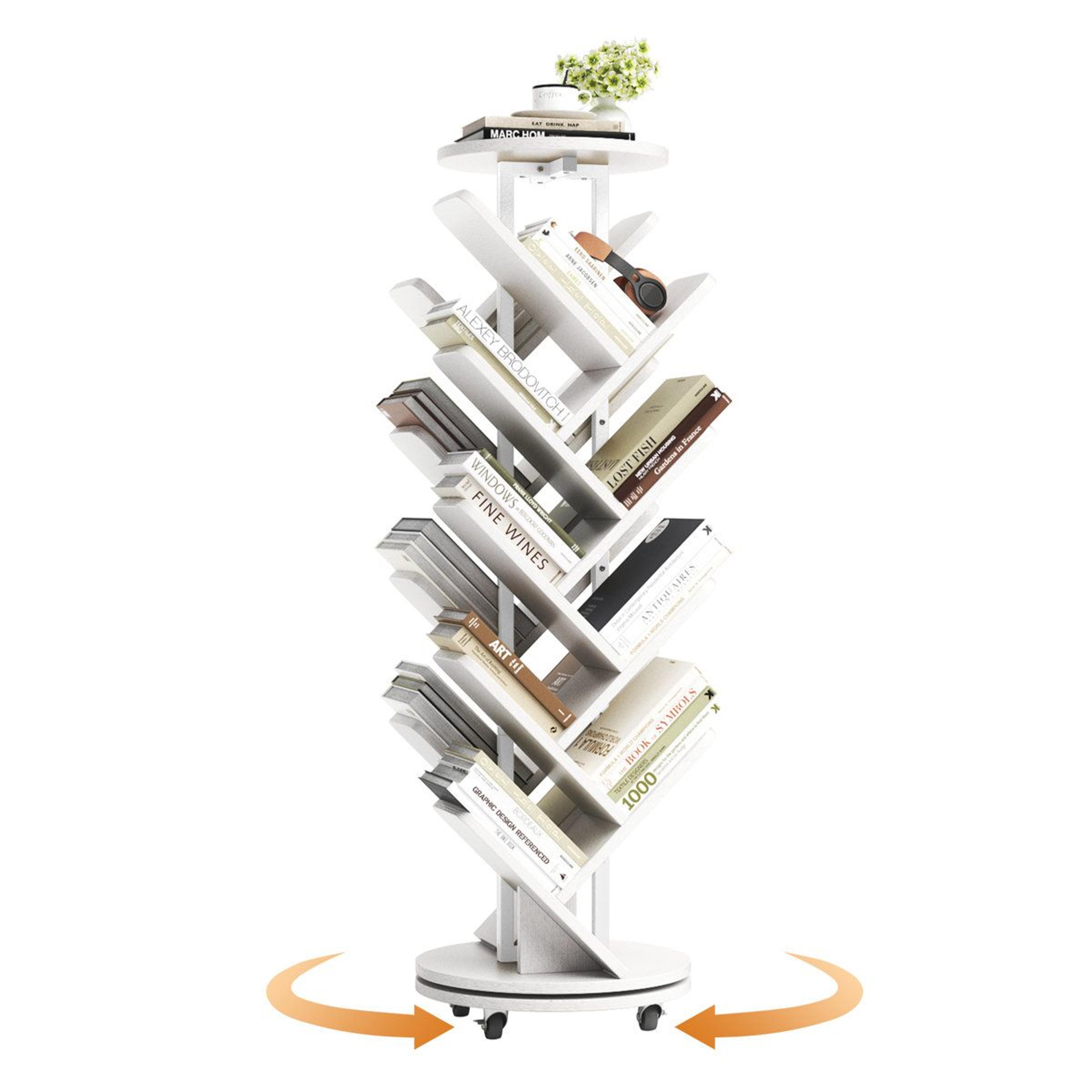 360 degree rotating 16 tier bookshelf with casters space saving corner bookcase